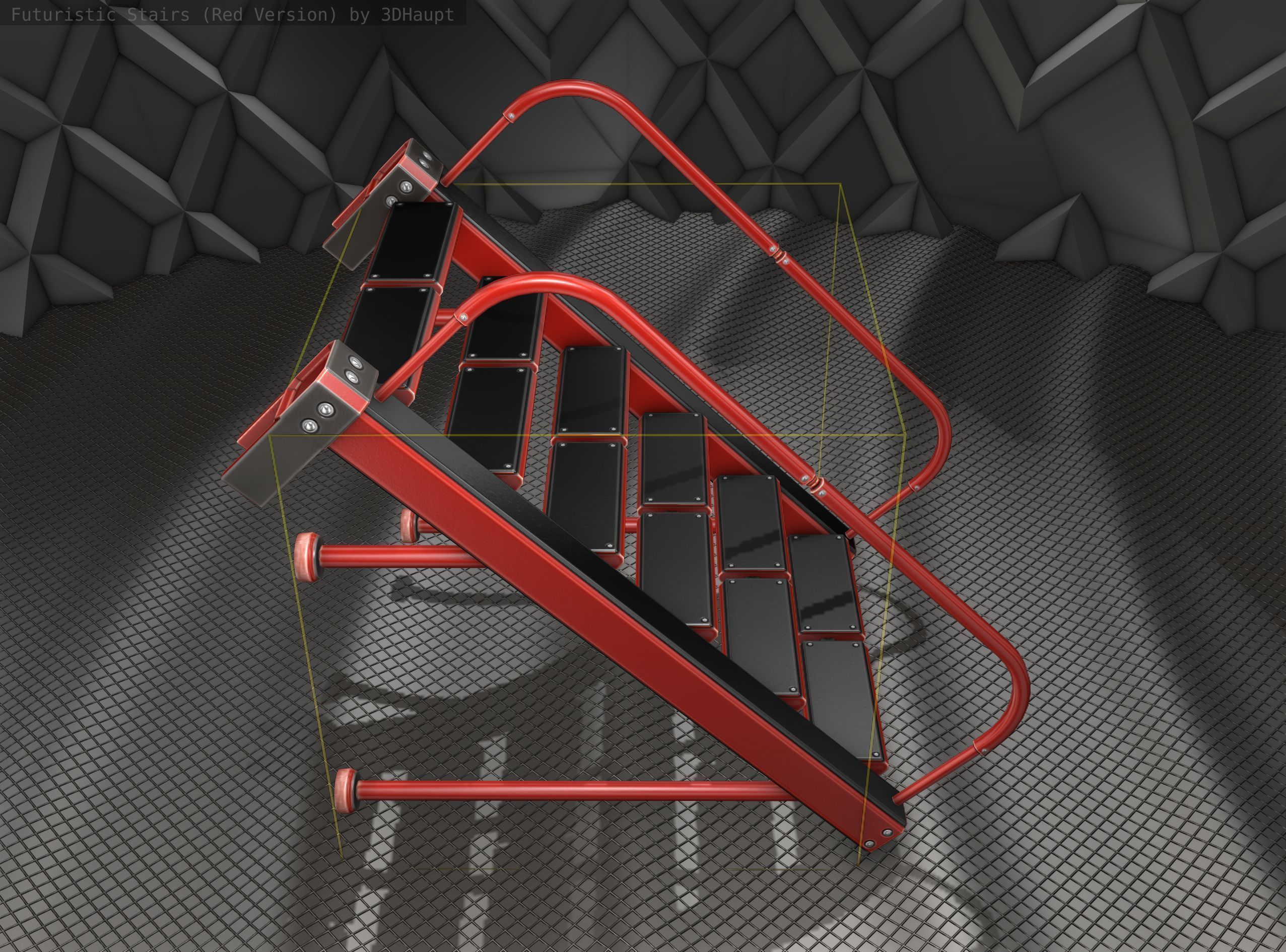 Sci-Fi Stairs - 17 - Red Version Low-poly 3D model_5