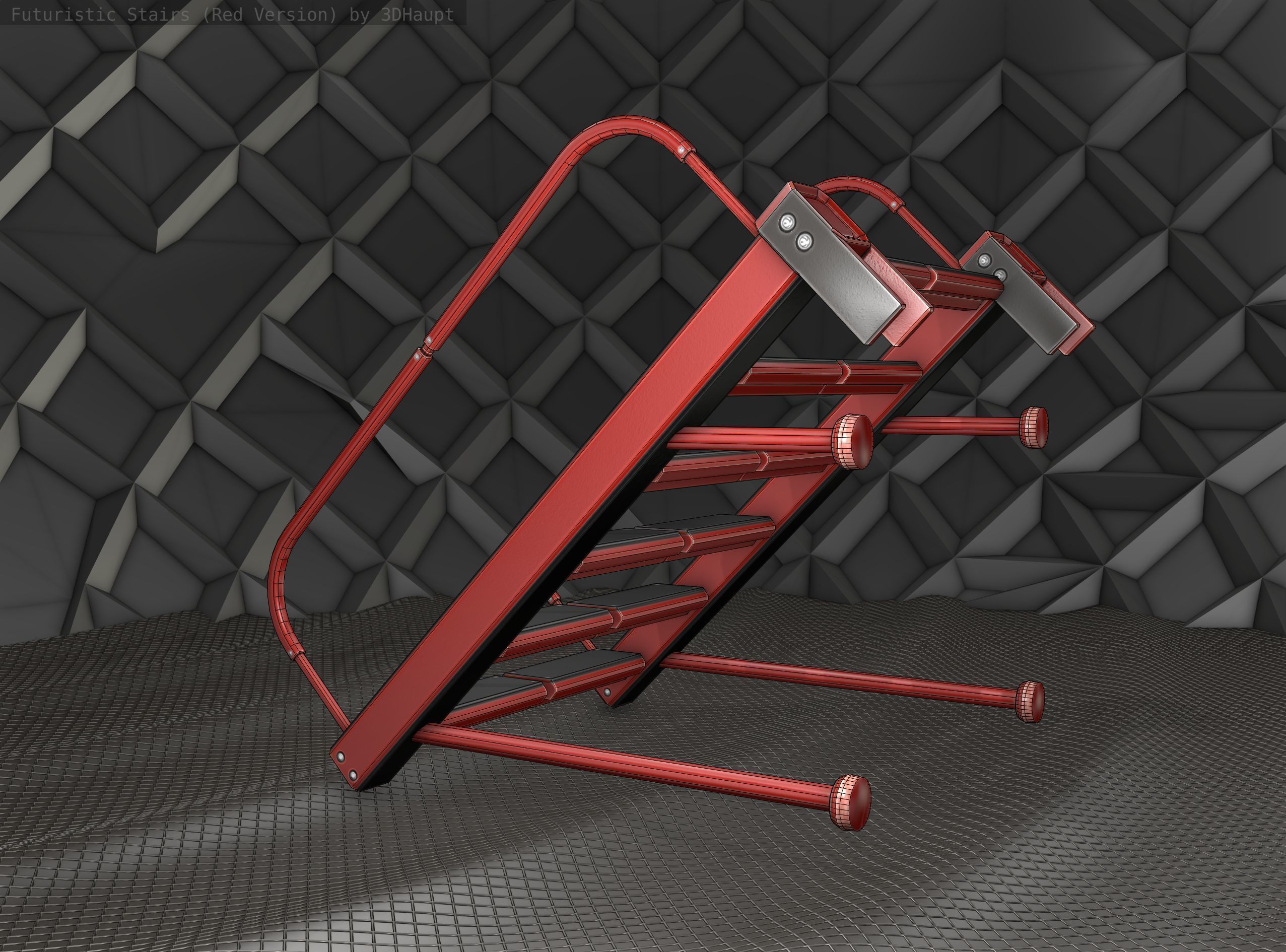 Sci-Fi Stairs - 17 - Red Version Low-poly 3D model_10