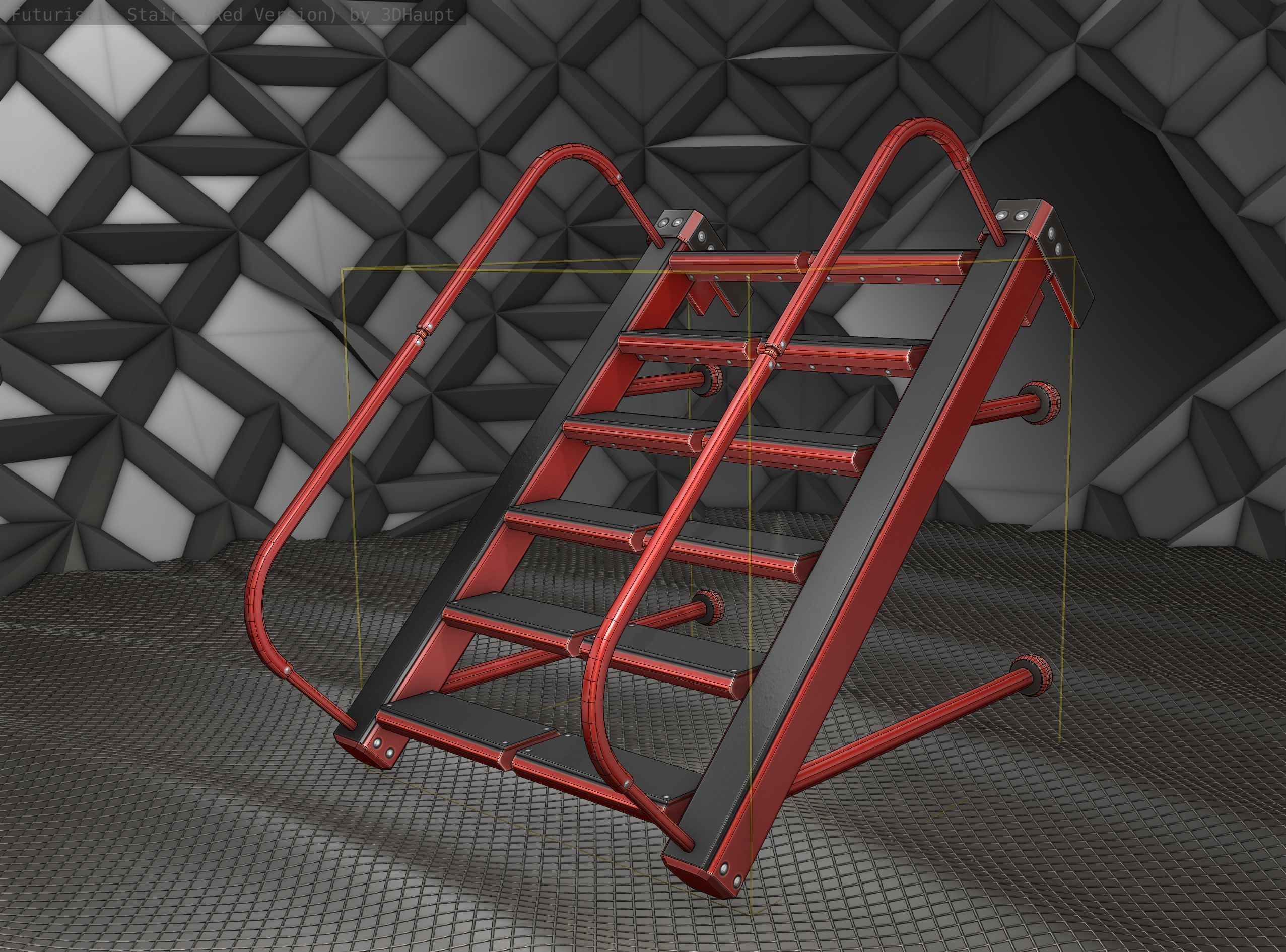 Sci-Fi Stairs - 17 - Red Version Low-poly 3D model_23
