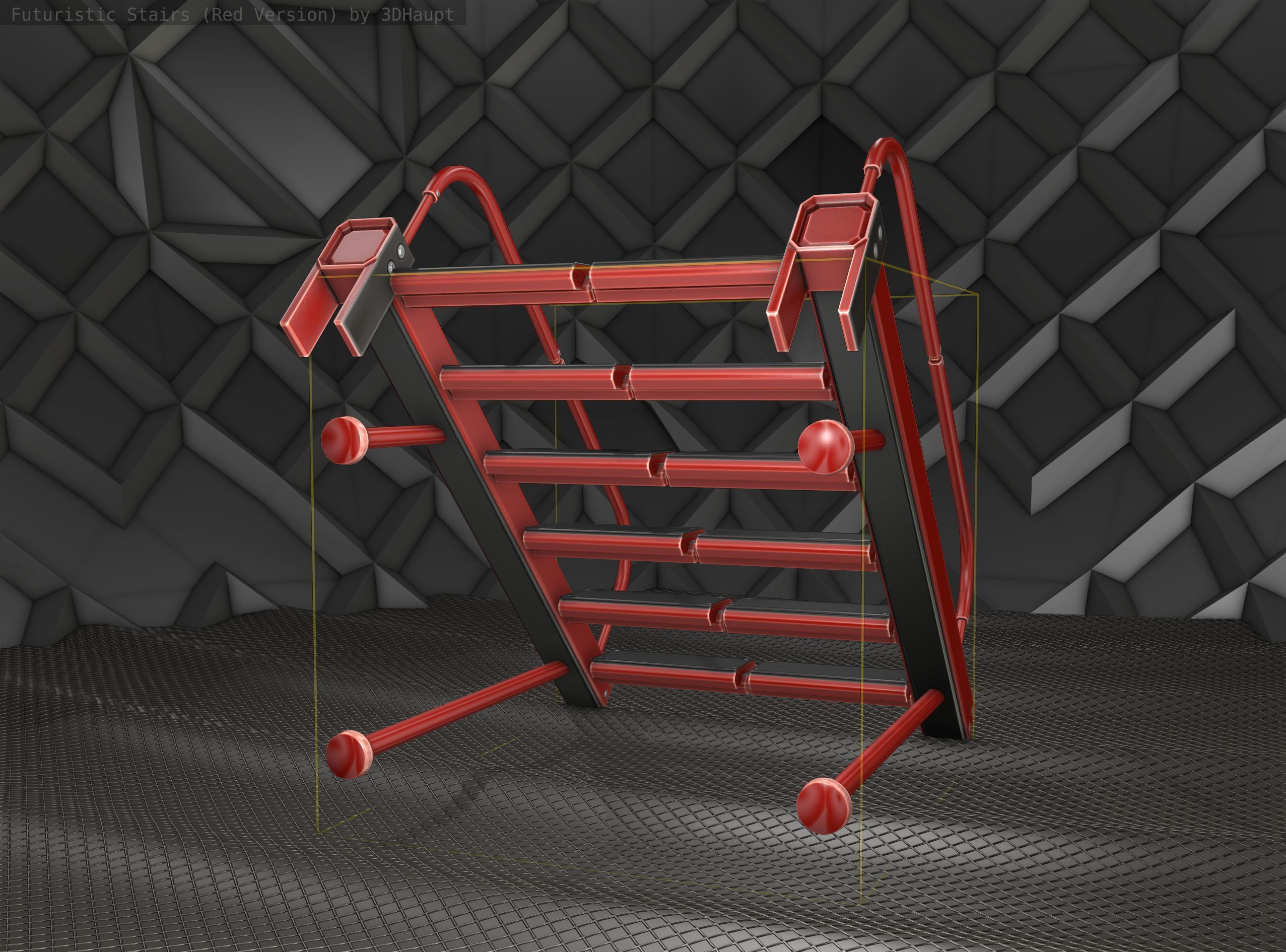 Sci-Fi Stairs - 17 - Red Version Low-poly 3D model_11