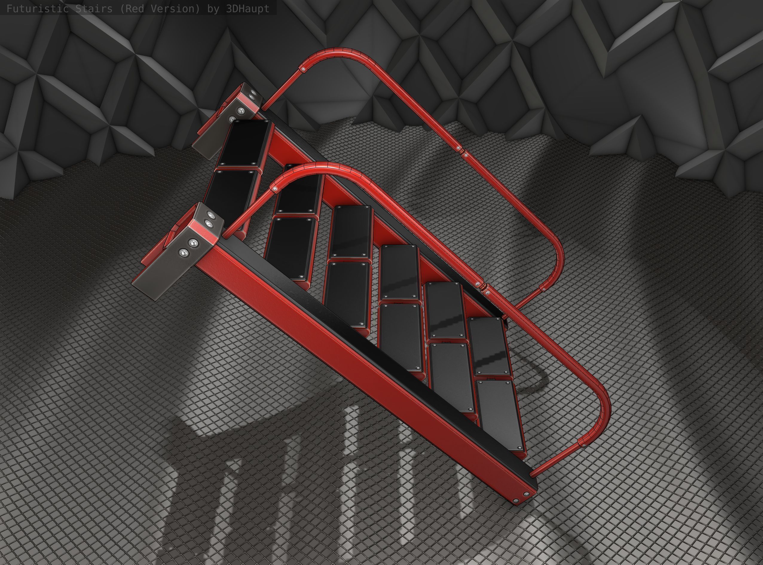 Sci-Fi Stairs - 18 - Red Version Low-poly 3D model_5