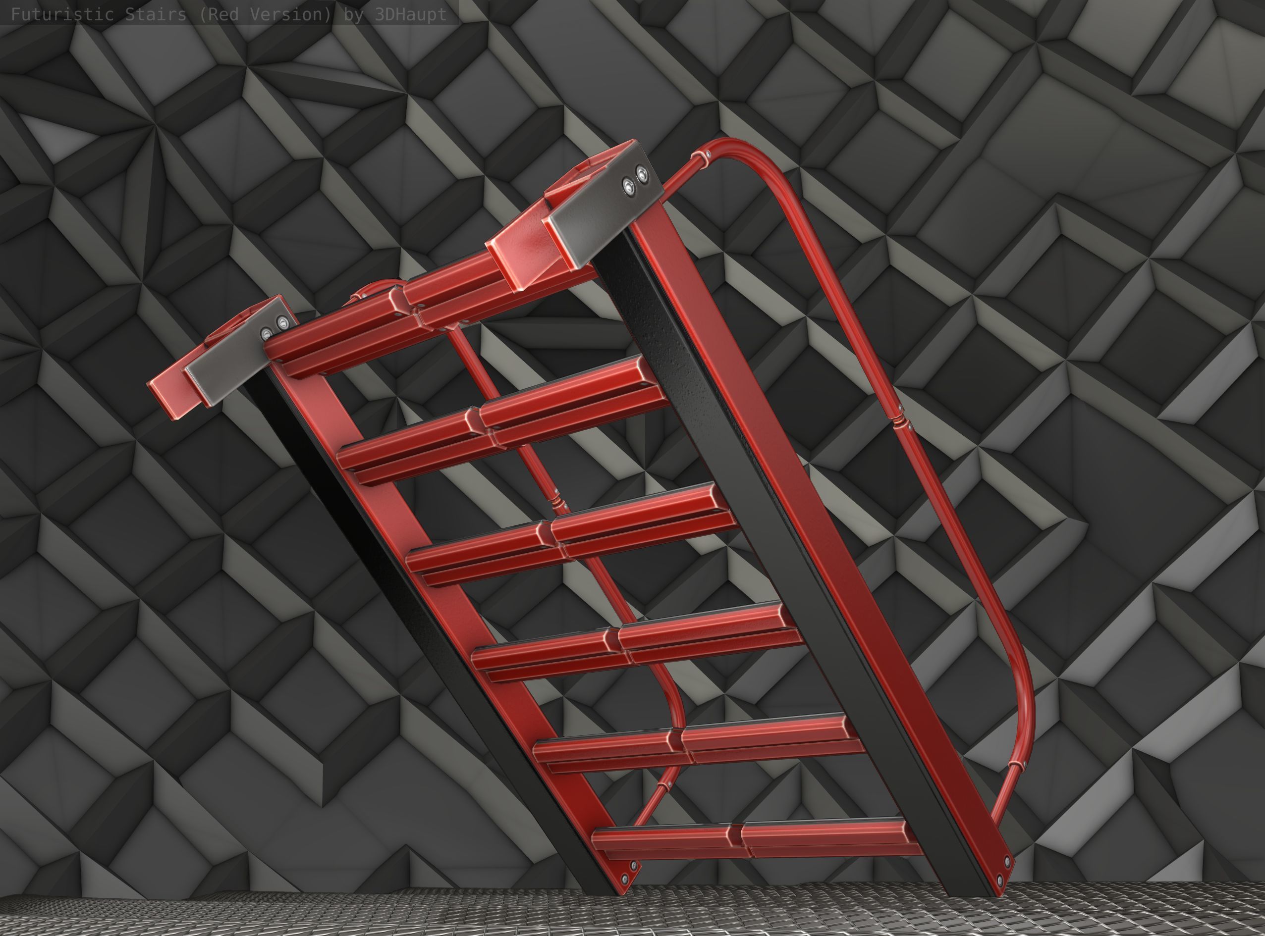 Sci-Fi Stairs - 18 - Red Version Low-poly 3D model_21