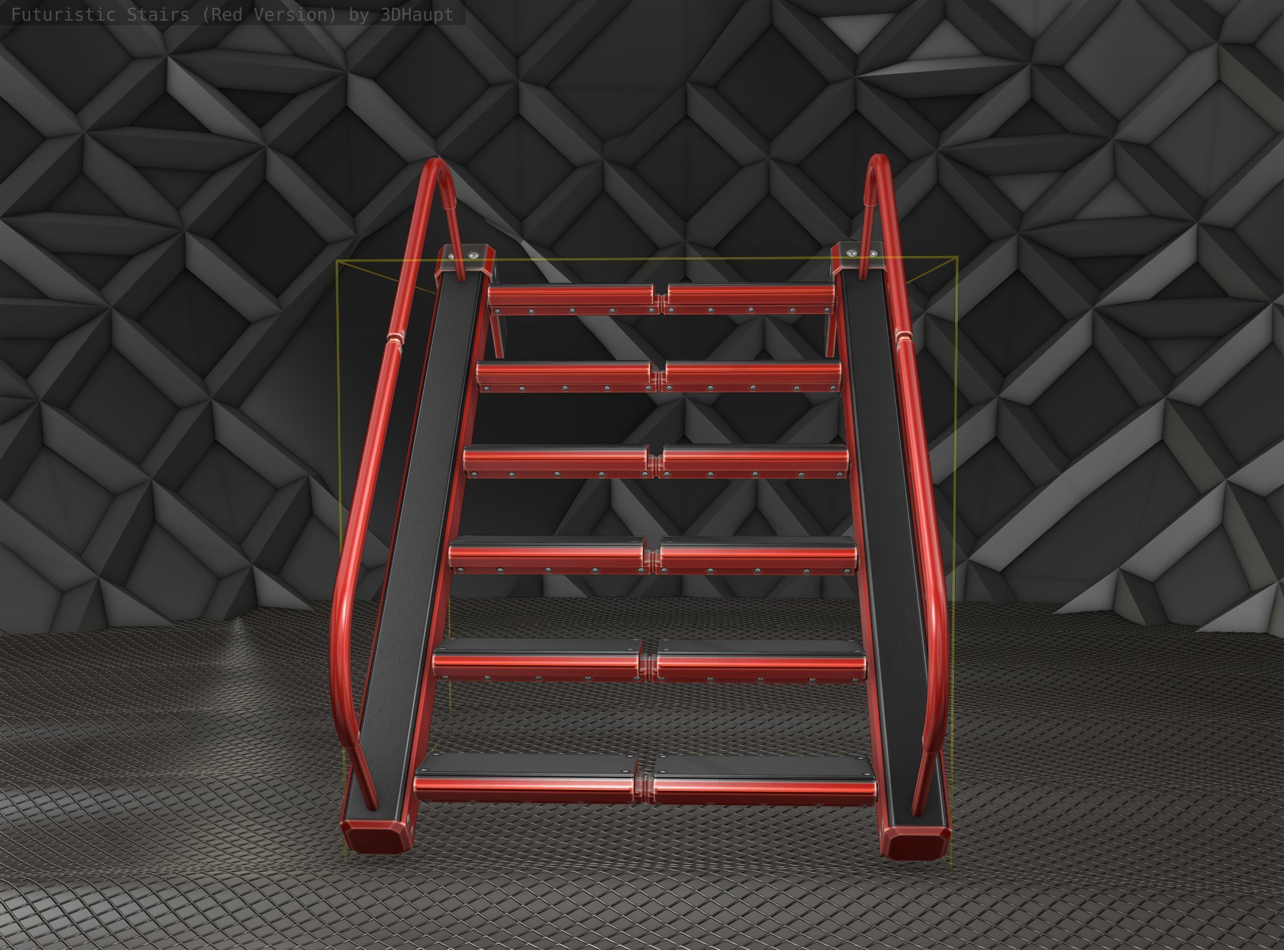 Sci-Fi Stairs - 18 - Red Version Low-poly 3D model_14