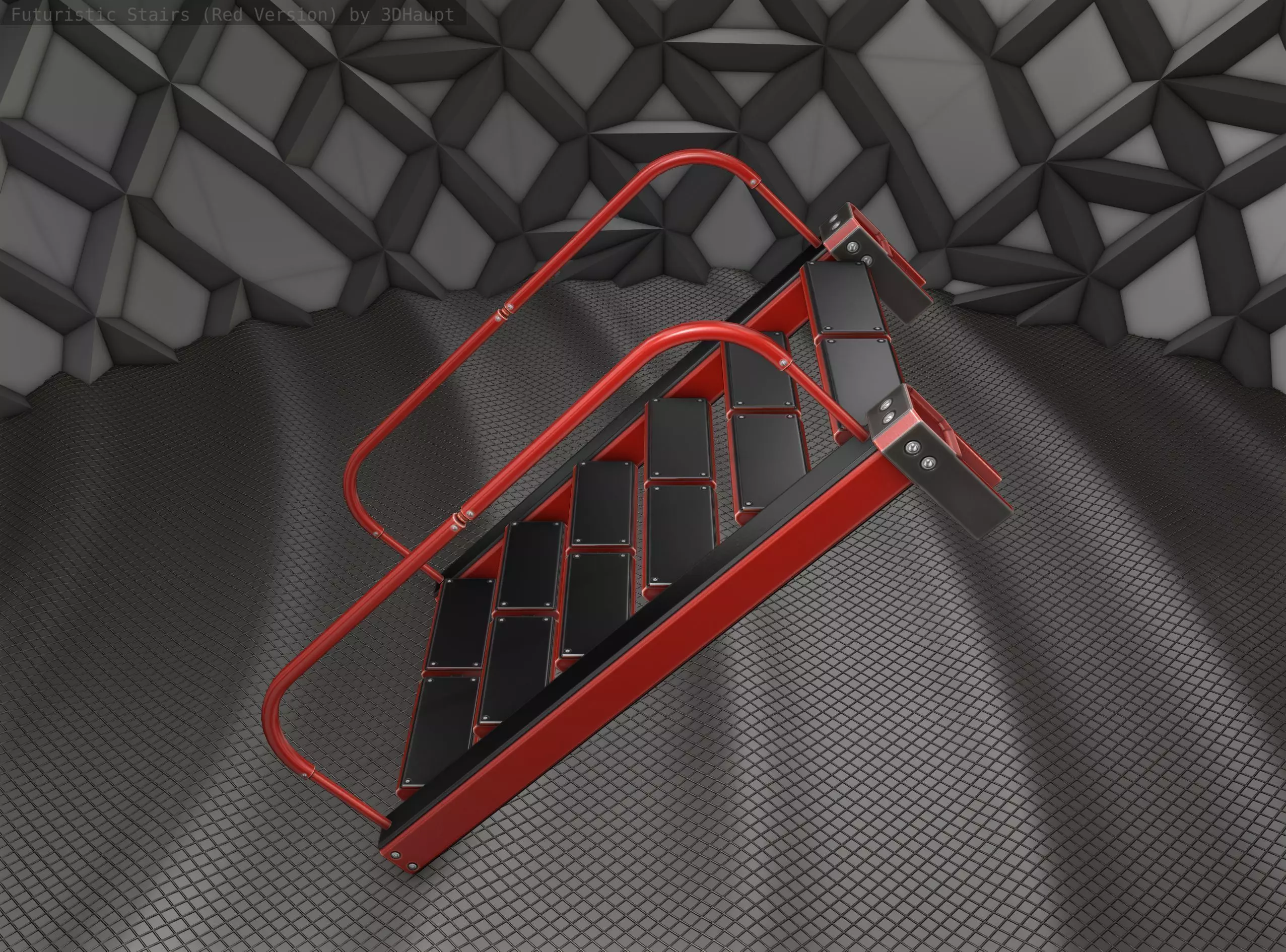 Sci-Fi Stairs - 18 - Red Version Low-poly 3D model_0