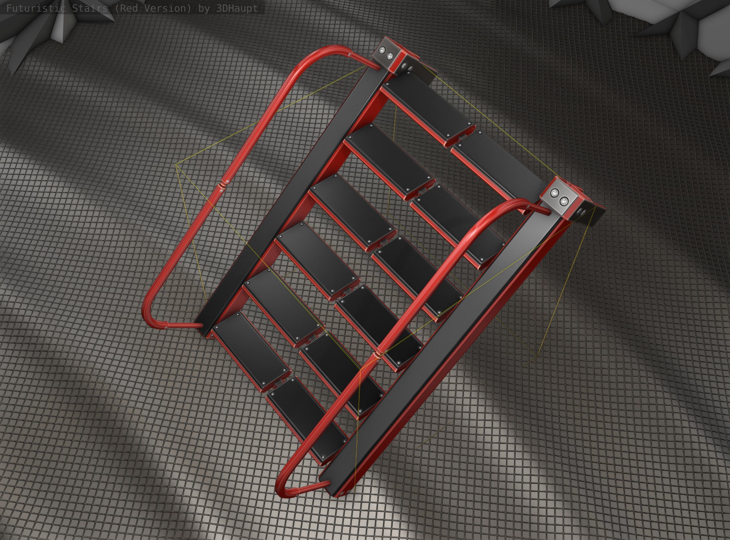 Sci-Fi Stairs - 18 - Red Version Low-poly 3D model_16