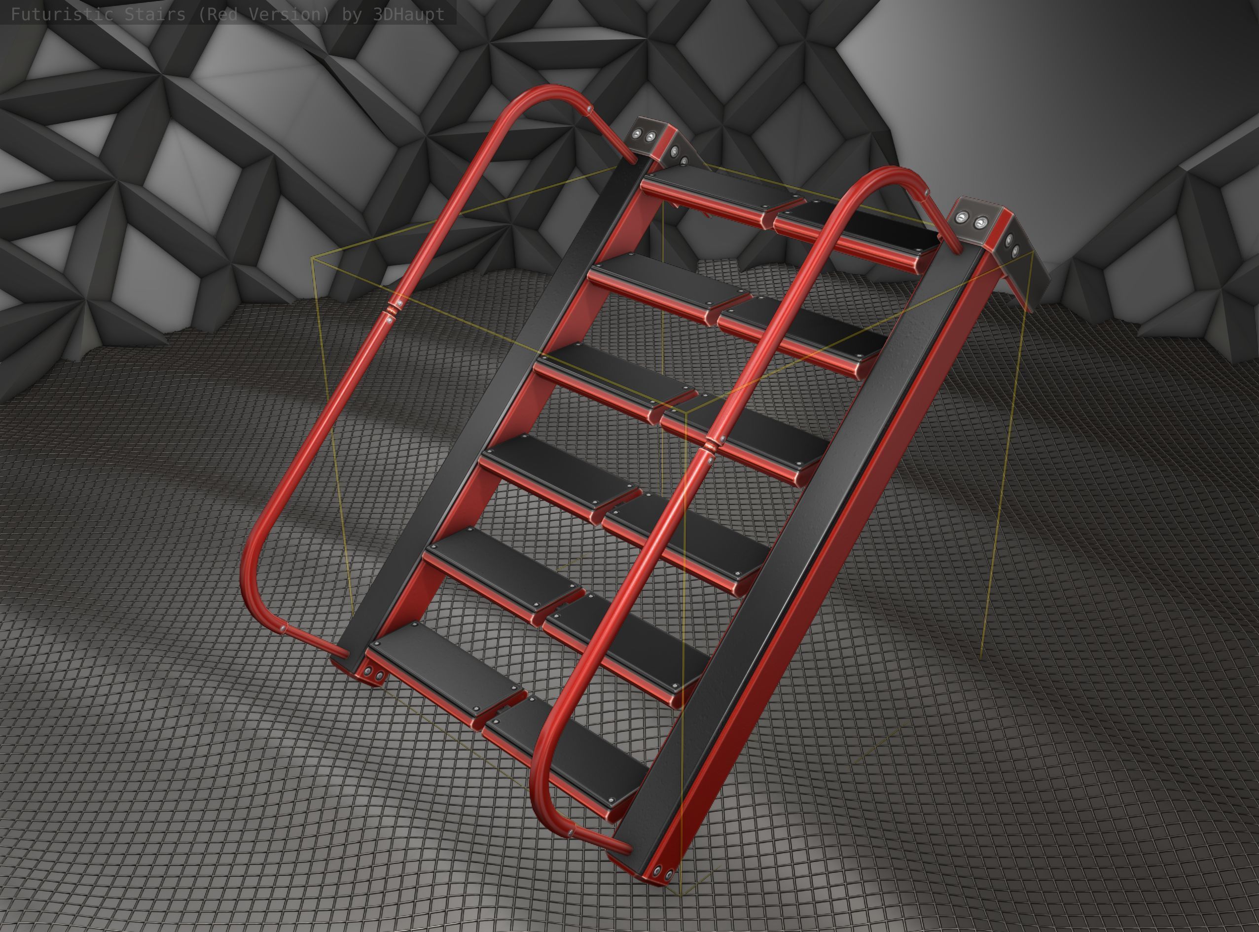 Sci-Fi Stairs - 18 - Red Version Low-poly 3D model_8