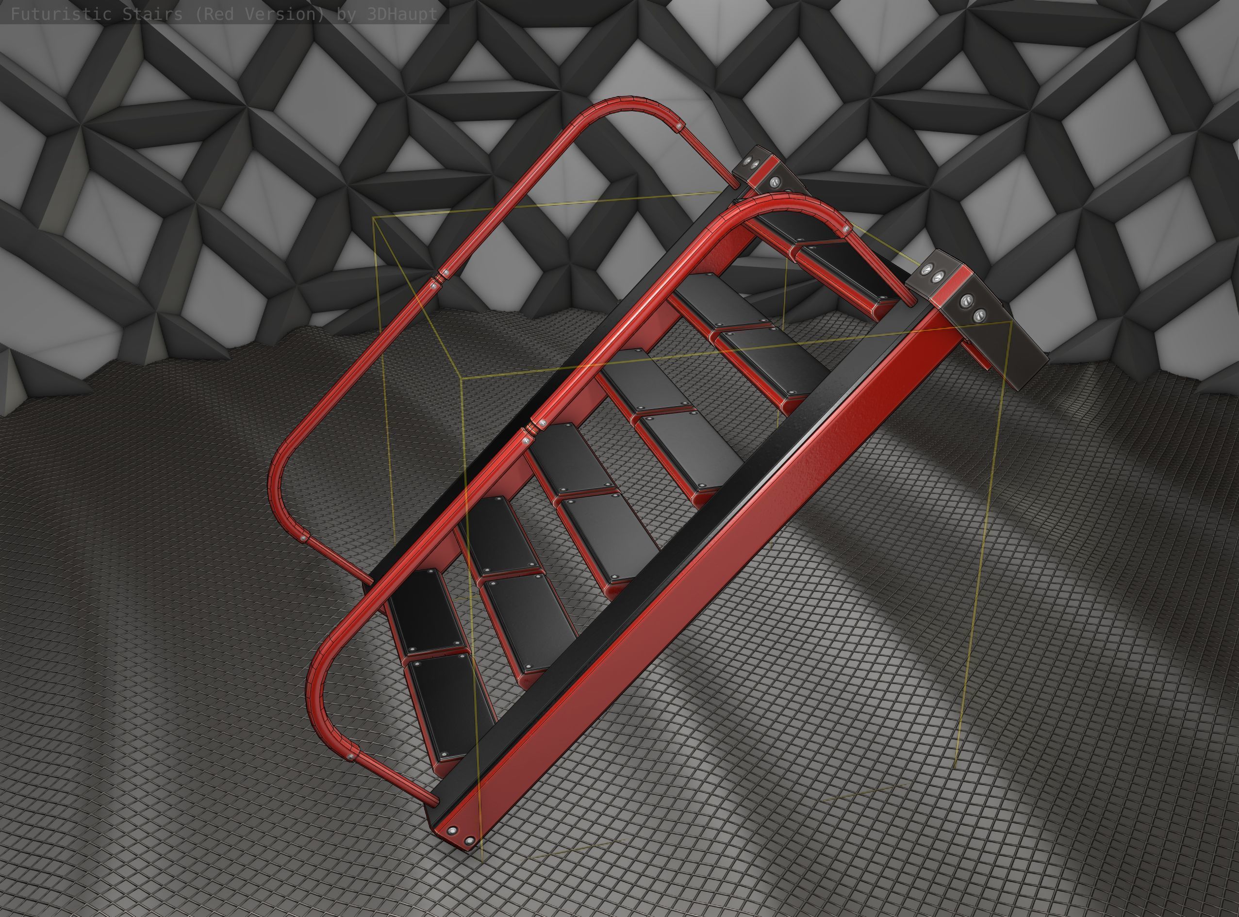 Sci-Fi Stairs - 18 - Red Version Low-poly 3D model_24