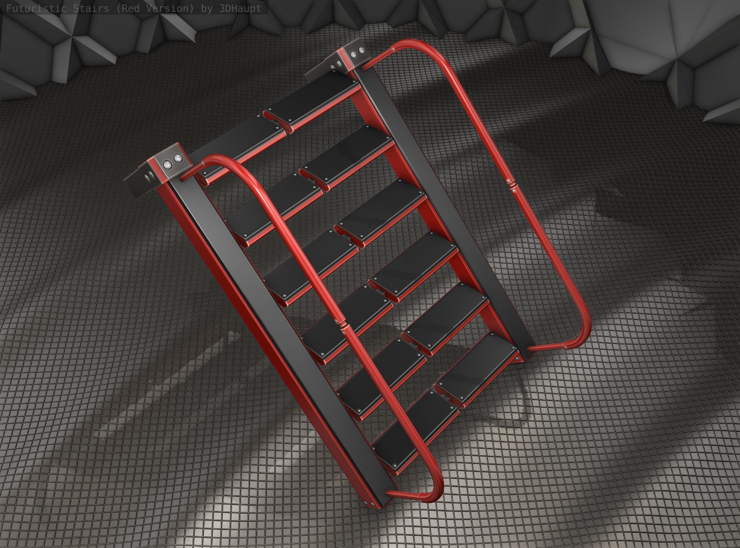 Sci-Fi Stairs - 18 - Red Version Low-poly 3D model_19