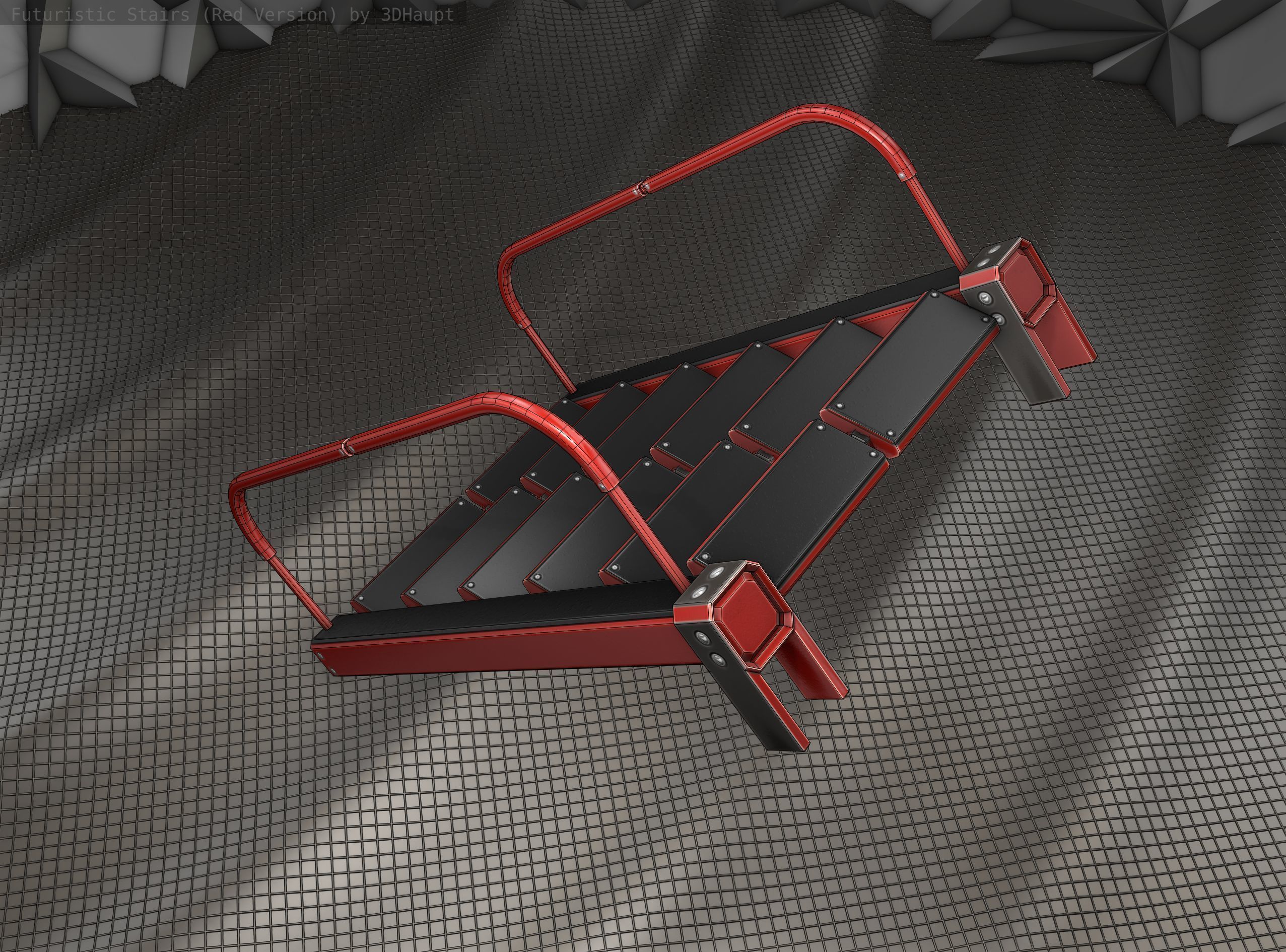 Sci-Fi Stairs - 18 - Red Version Low-poly 3D model_17