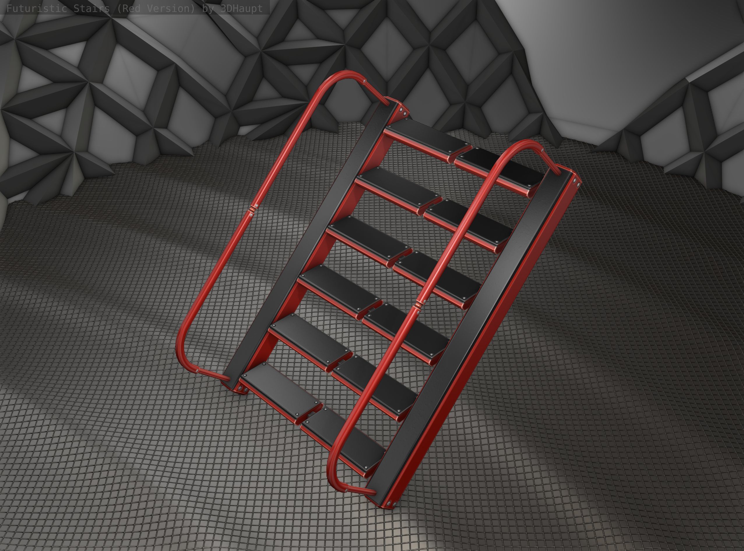 Sci-Fi Stairs - 18 - Red Version Low-poly 3D model_25