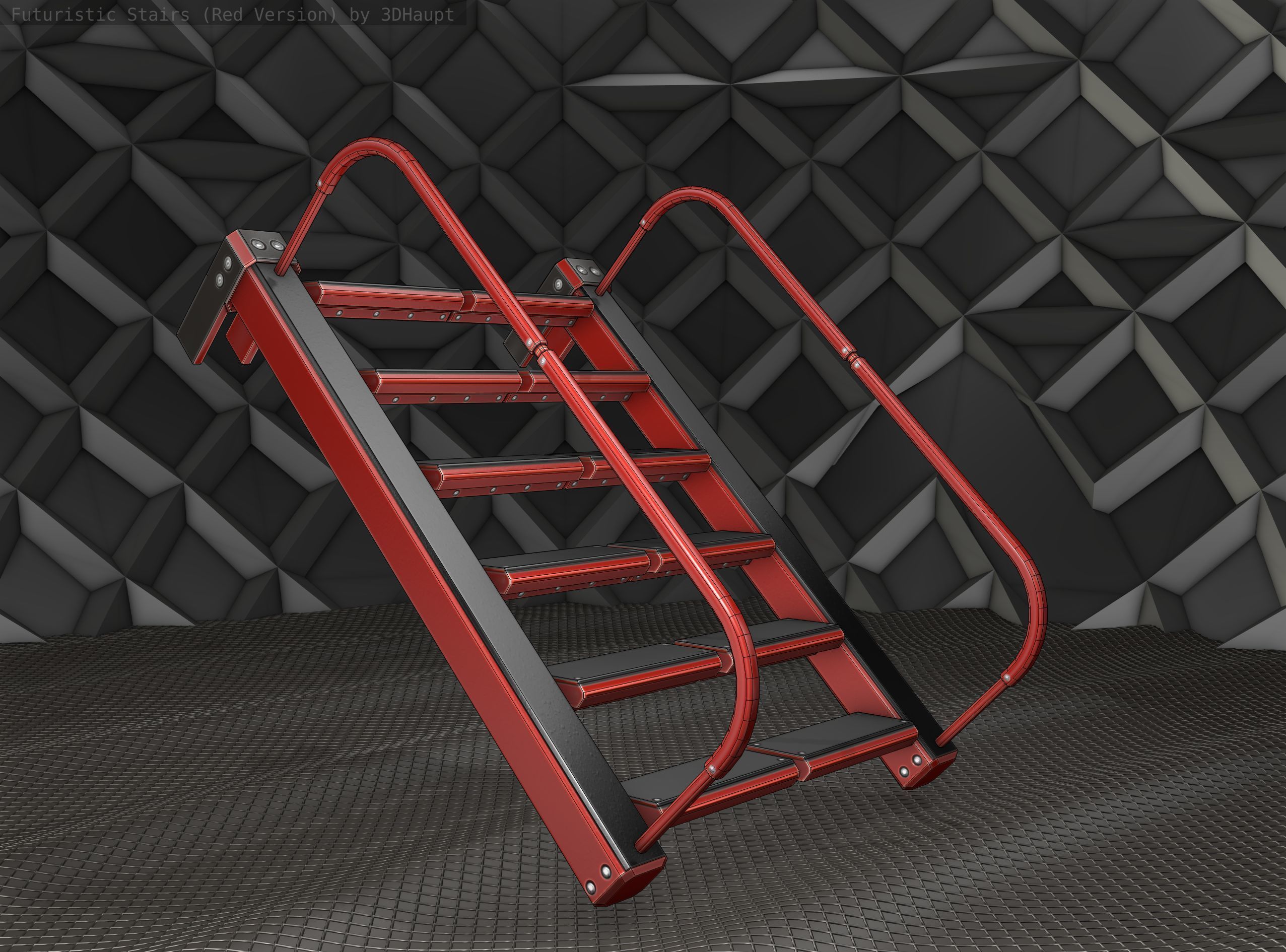 Sci-Fi Stairs - 18 - Red Version Low-poly 3D model_13