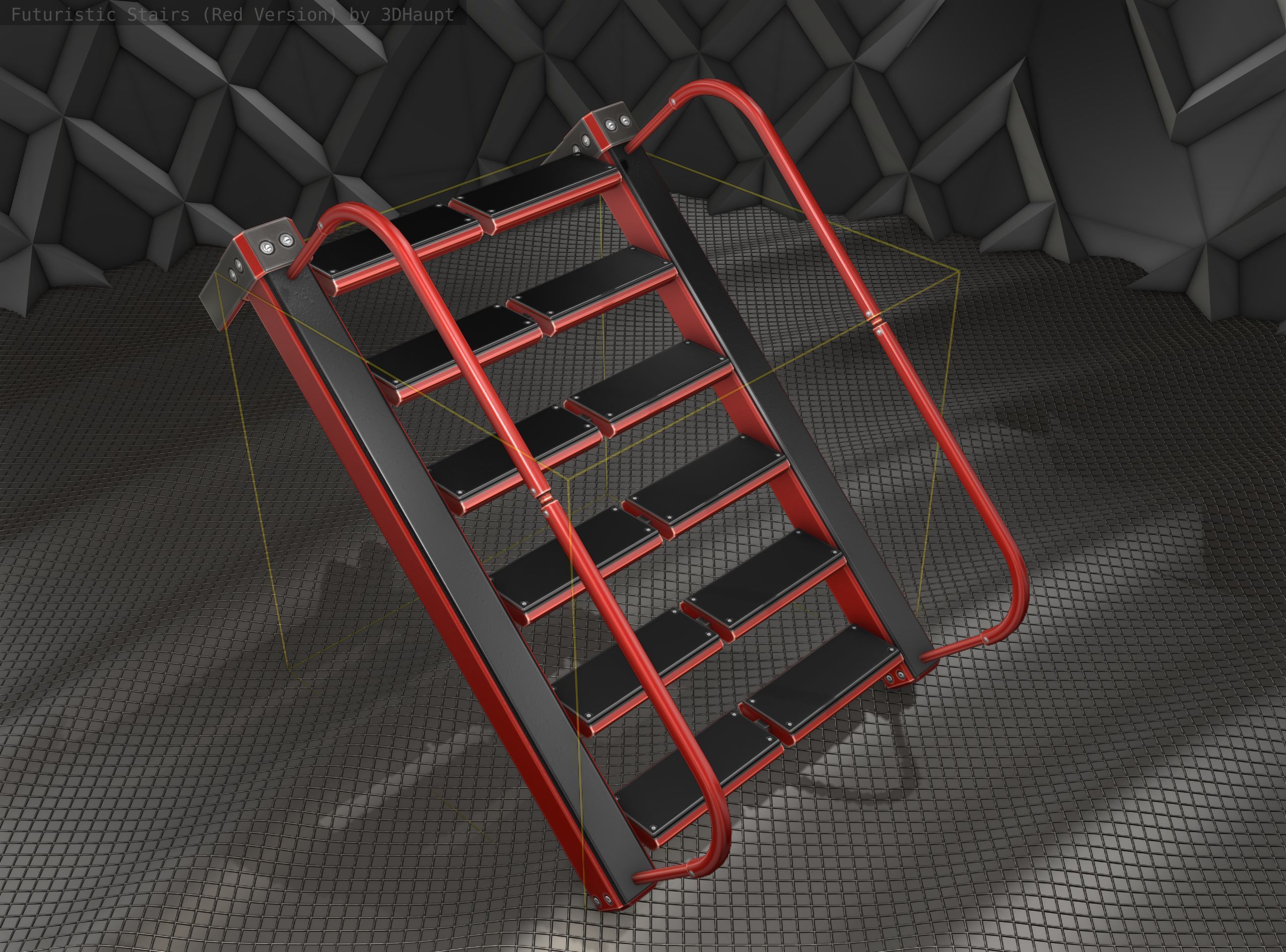 Sci-Fi Stairs - 18 - Red Version Low-poly 3D model_6