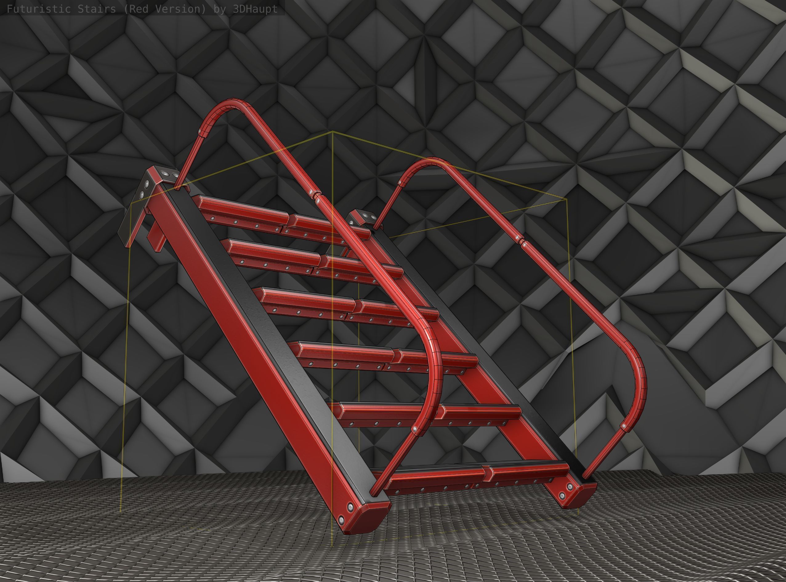 Sci-Fi Stairs - 18 - Red Version Low-poly 3D model_22