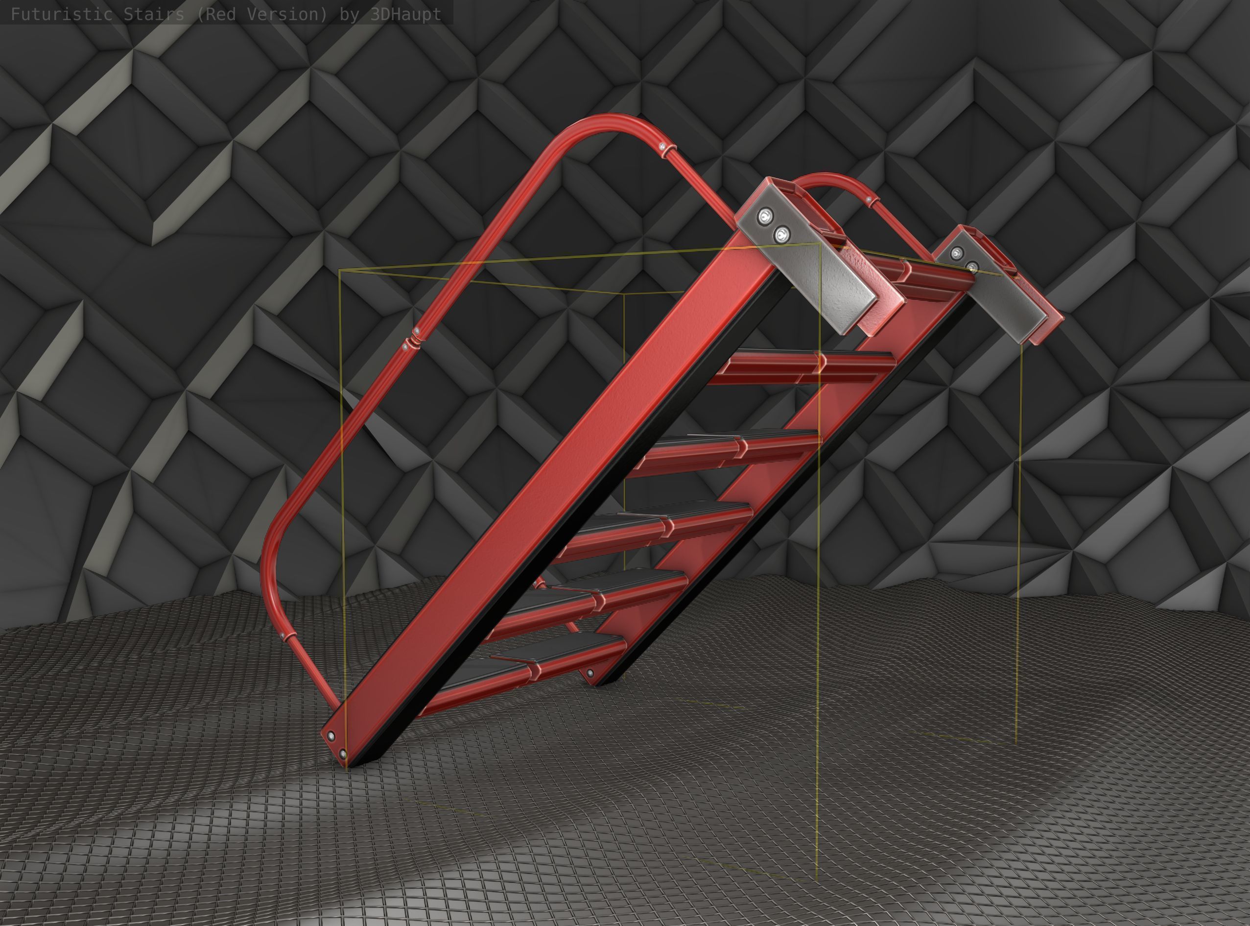 Sci-Fi Stairs - 18 - Red Version Low-poly 3D model_10