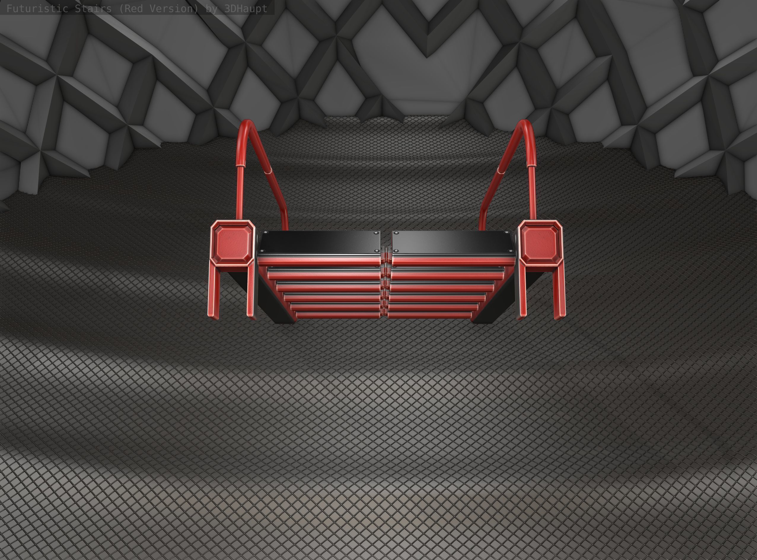 Sci-Fi Stairs - 18 - Red Version Low-poly 3D model_3