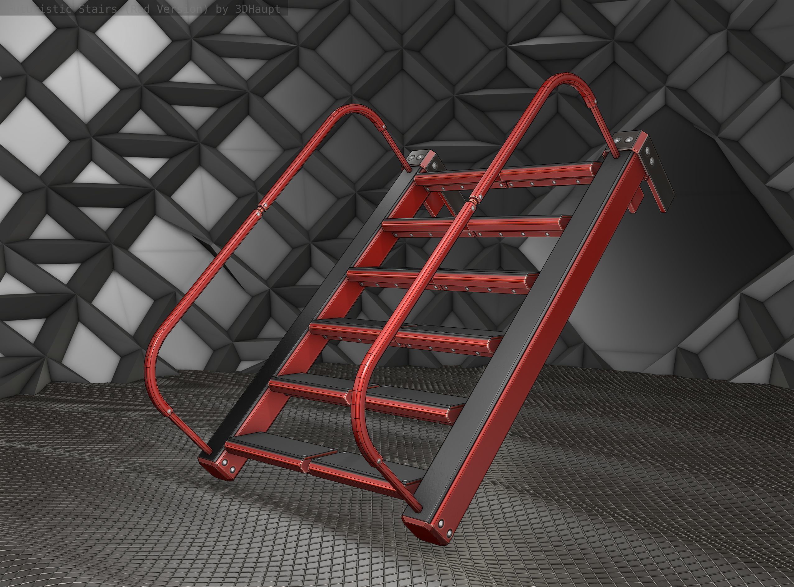 Sci-Fi Stairs - 18 - Red Version Low-poly 3D model_9
