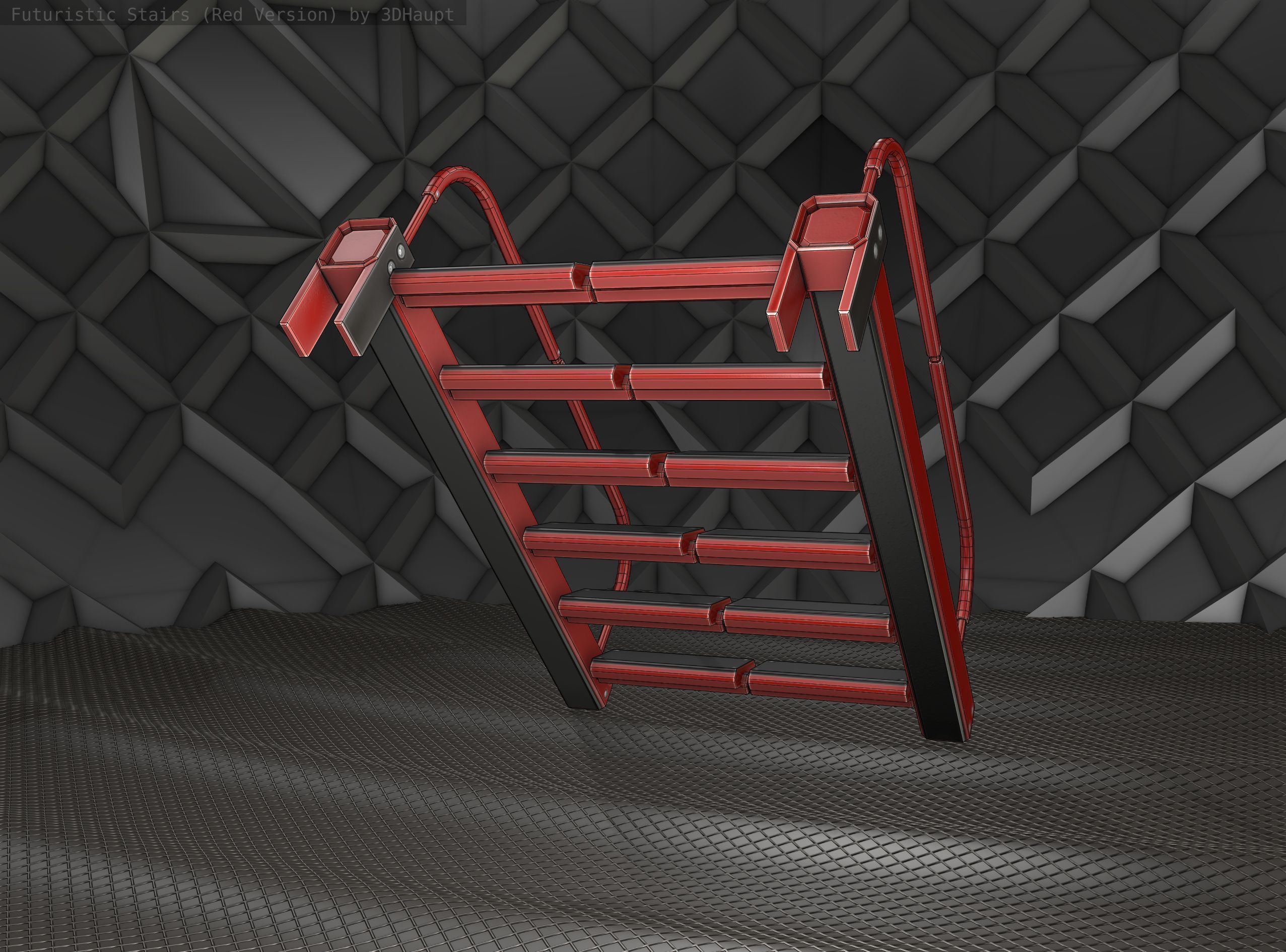 Sci-Fi Stairs - 18 - Red Version Low-poly 3D model_11