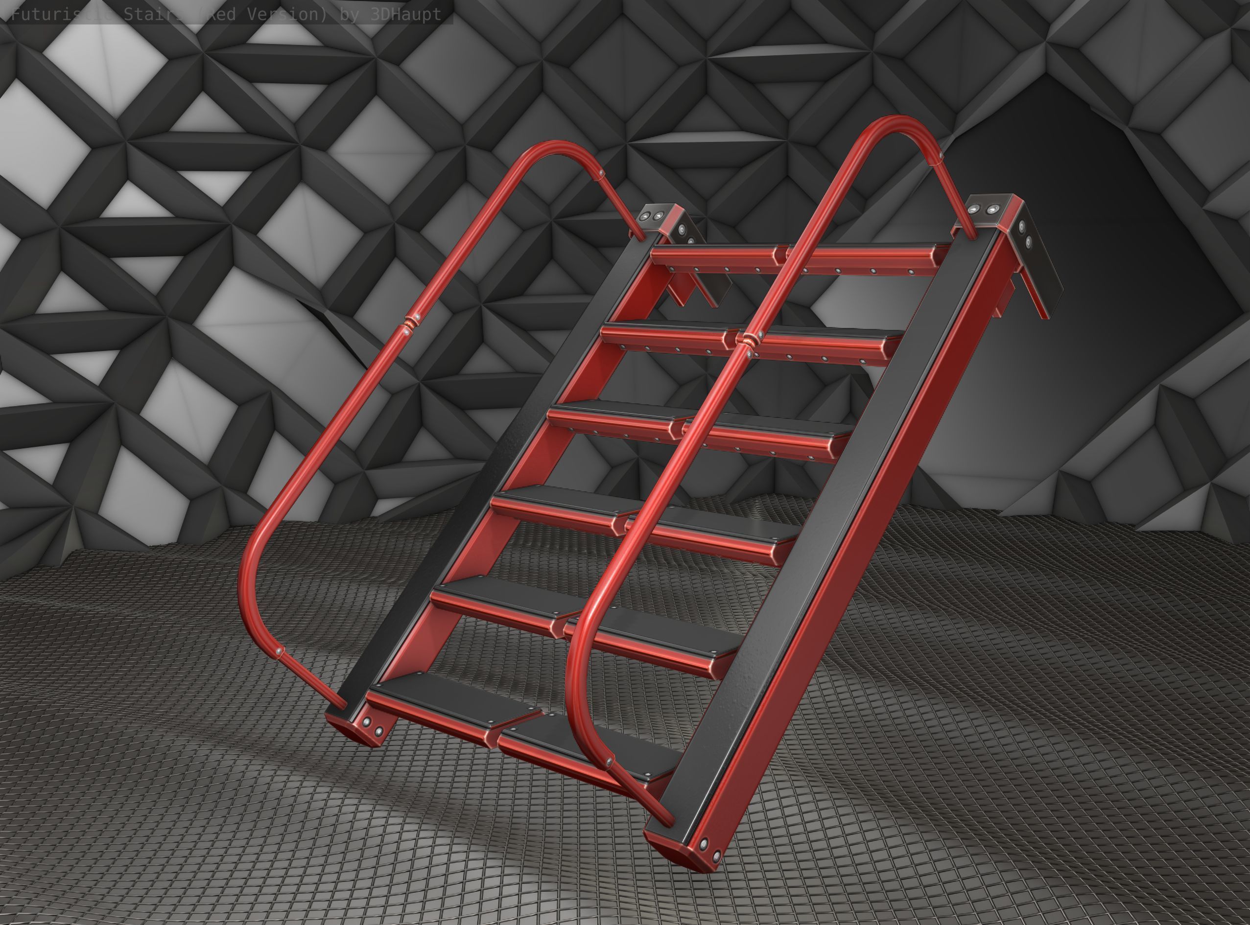 Sci-Fi Stairs - 18 - Red Version Low-poly 3D model_23
