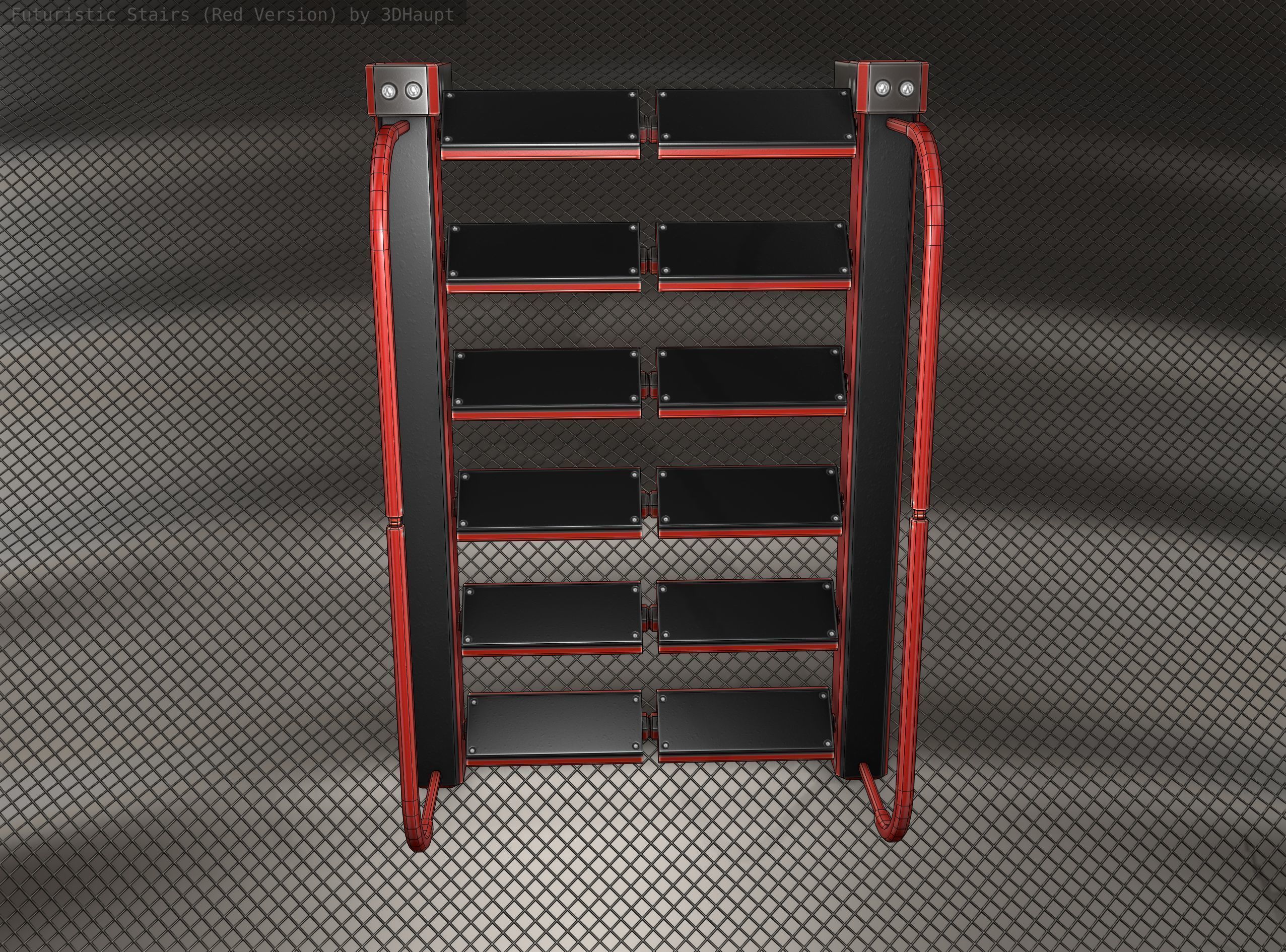 Sci-Fi Stairs - 18 - Red Version Low-poly 3D model_15