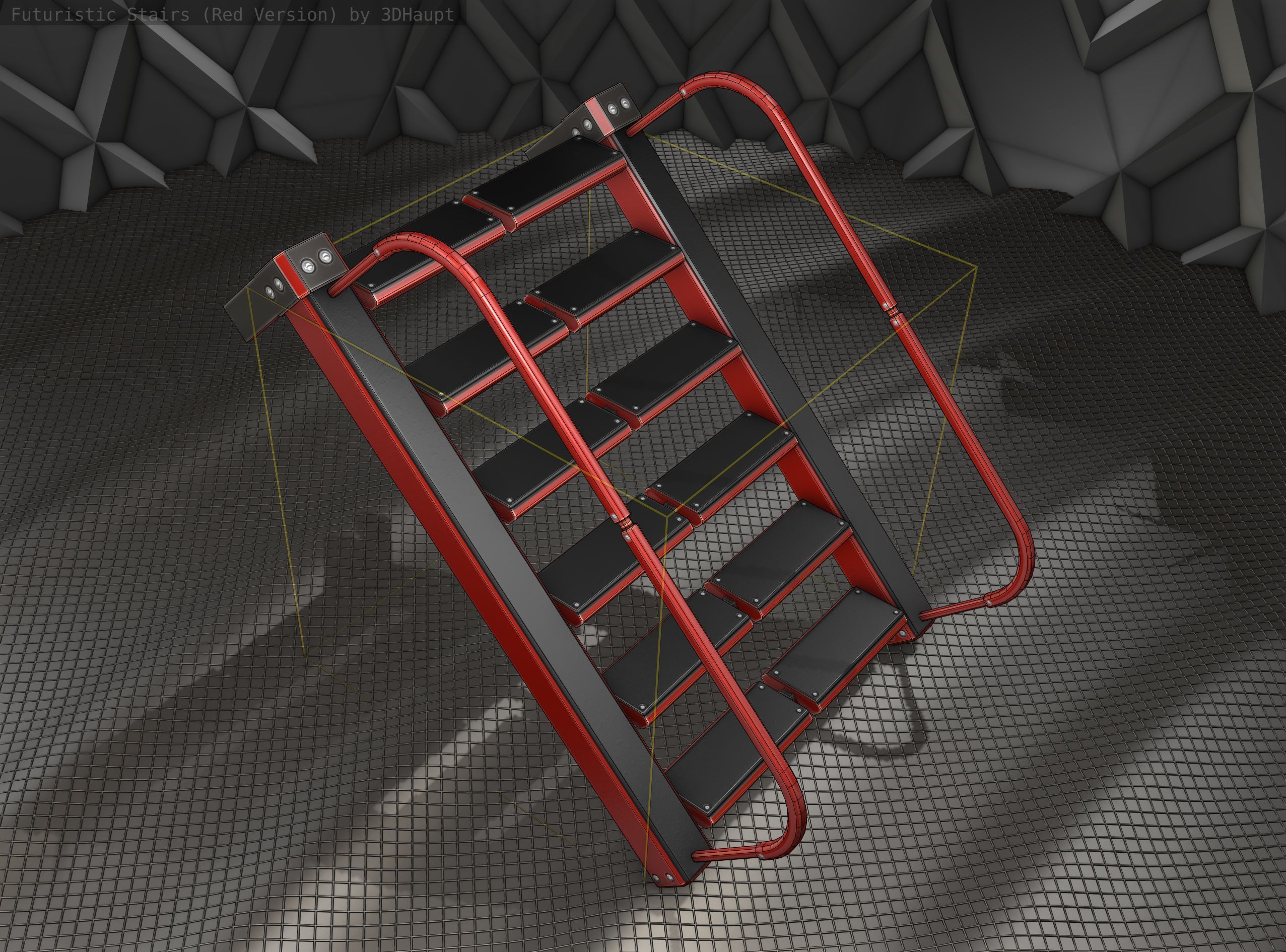 Sci-Fi Stairs - 18 - Red Version Low-poly 3D model_20
