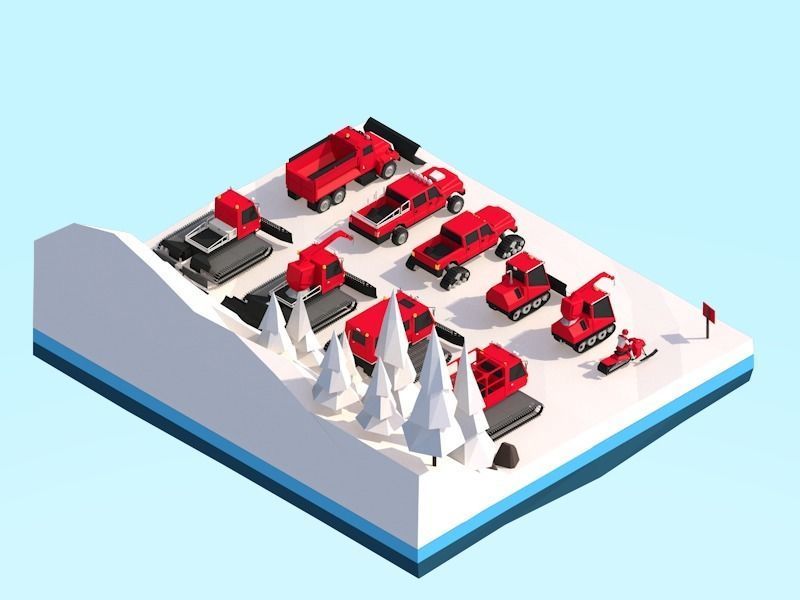 Cartoon Low Poly Winter Snow Vehicles Pack Low-poly 3D model_4