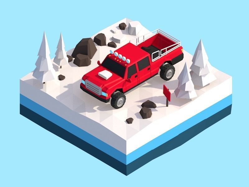 Cartoon Low Poly Winter Snow Vehicles Pack Low-poly 3D model_11
