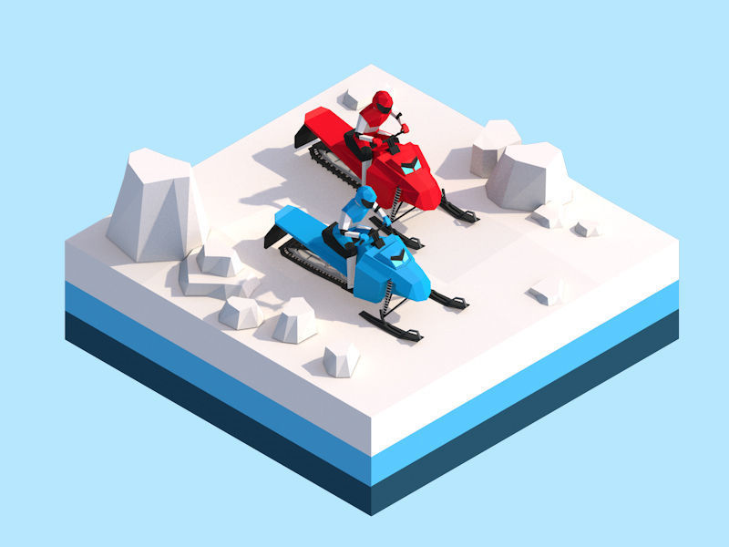 Cartoon Low Poly Winter Snow Vehicles Pack Low-poly 3D model_18