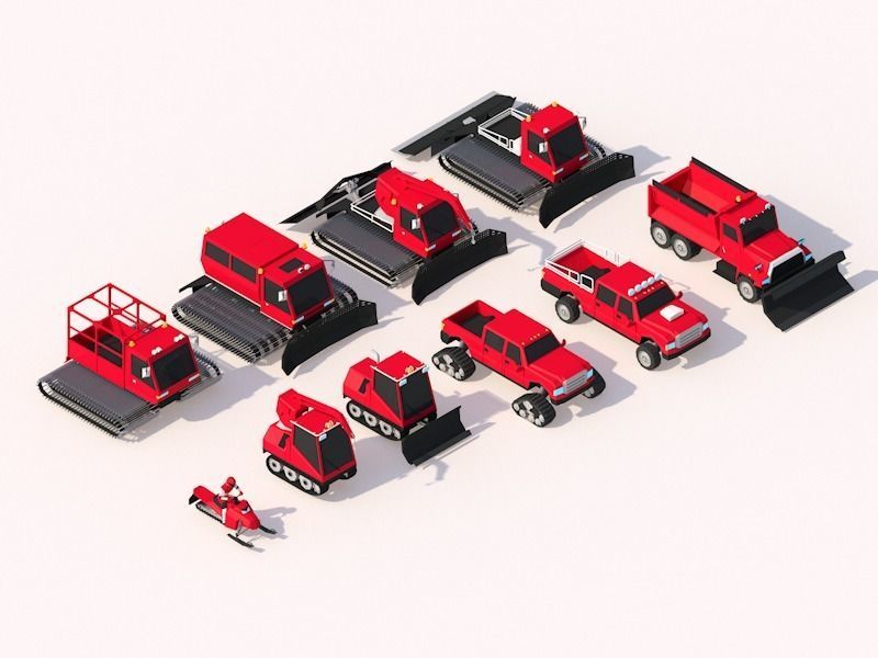 Cartoon Low Poly Winter Snow Vehicles Pack Low-poly 3D model_5
