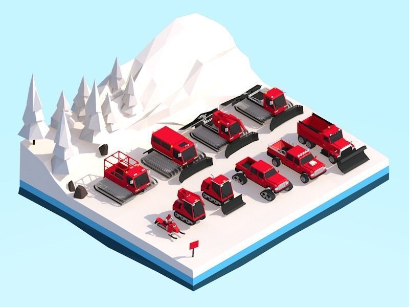 Cartoon Low Poly Winter Snow Vehicles Pack Low-poly 3D model_1