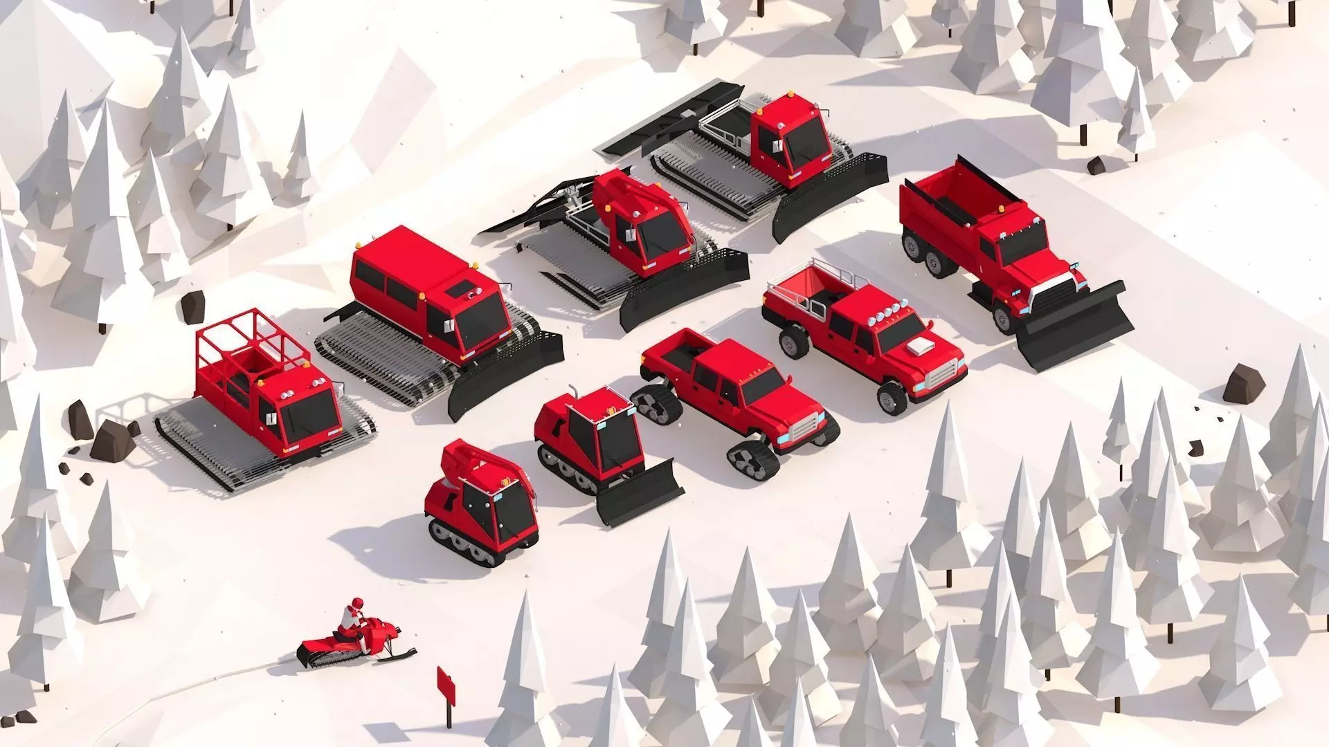 Cartoon Low Poly Winter Snow Vehicles Pack Low-poly 3D model_0