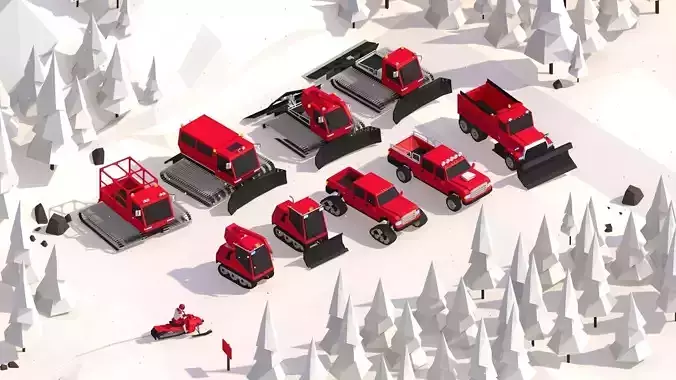 Cartoon Low Poly Winter Snow Vehicles Pack Low-poly 3D model