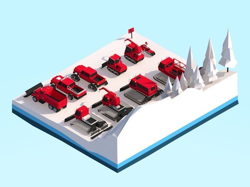 Cartoon Low Poly Winter Snow Vehicles Pack Low-poly 3D model_3