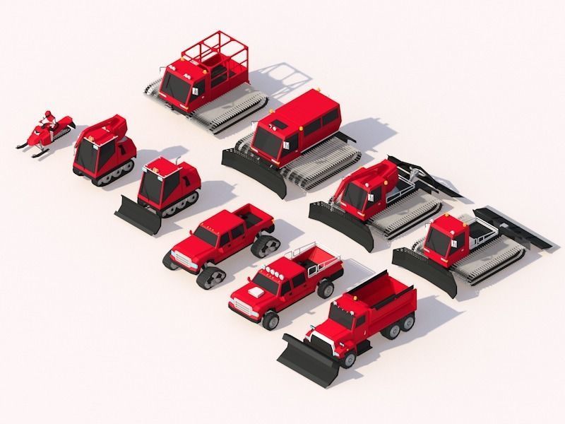 Cartoon Low Poly Winter Snow Vehicles Pack Low-poly 3D model_6