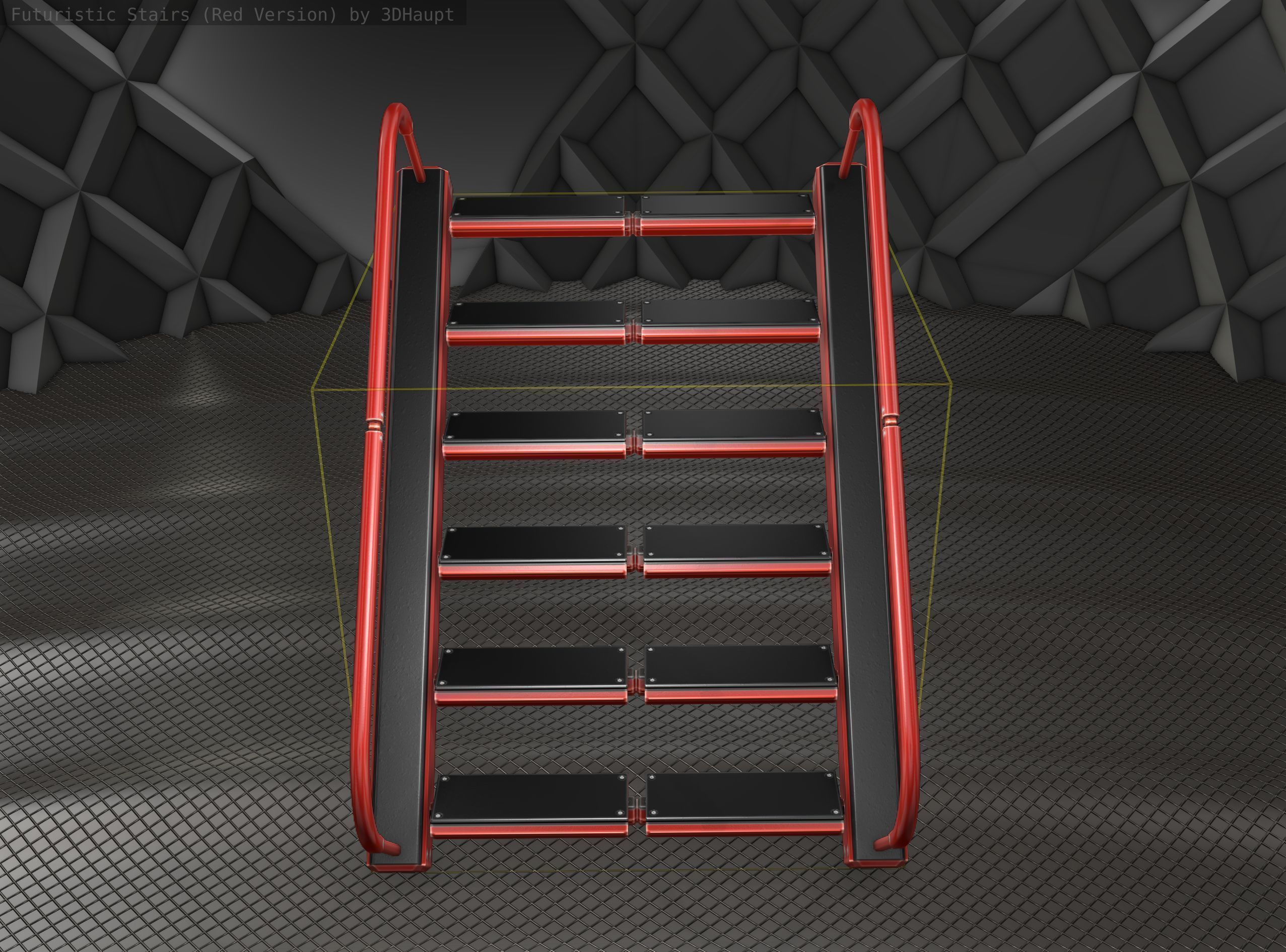 Sci-Fi Stairs -  19 - Red Version  Low-poly 3D model_7