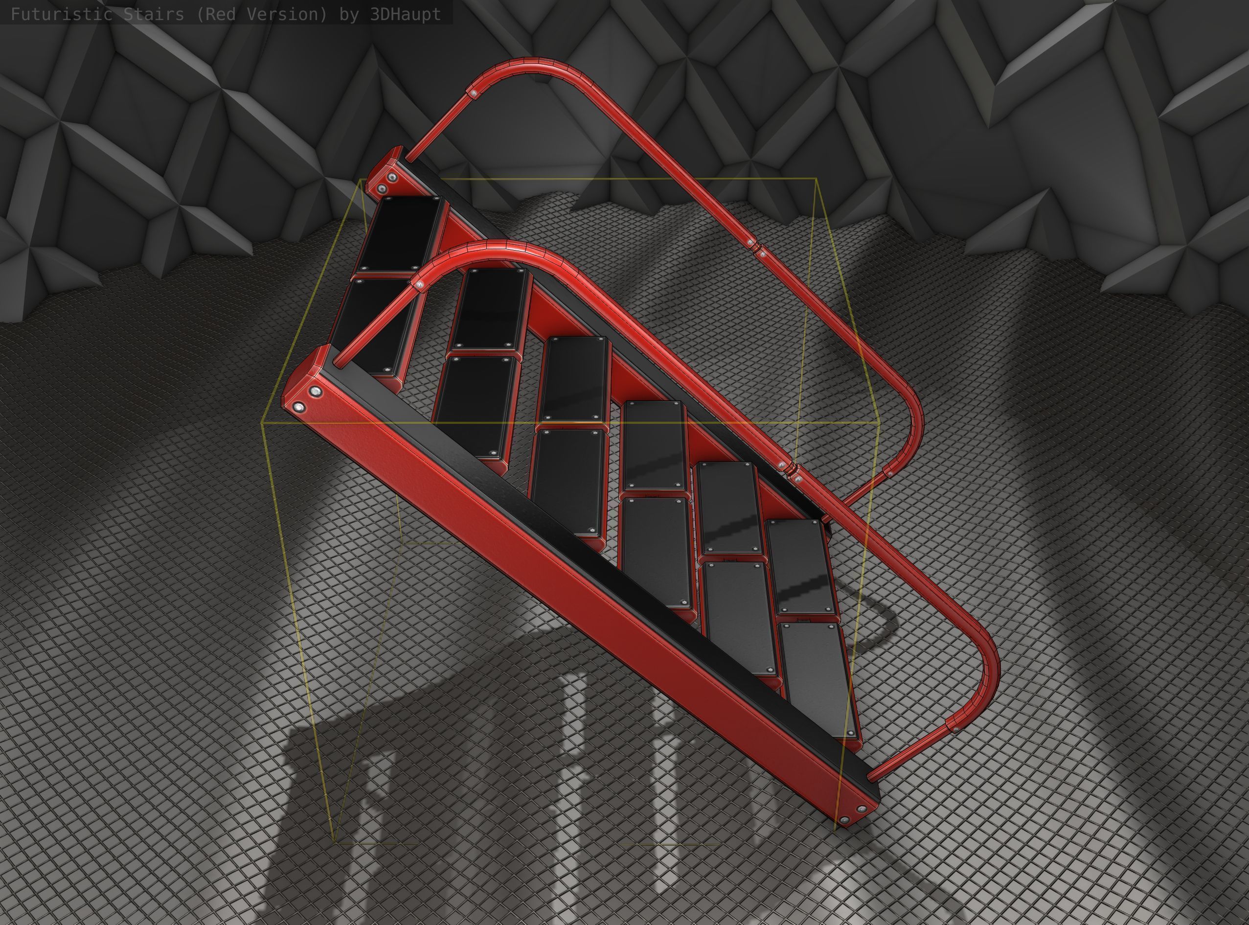 Sci-Fi Stairs -  19 - Red Version  Low-poly 3D model_5