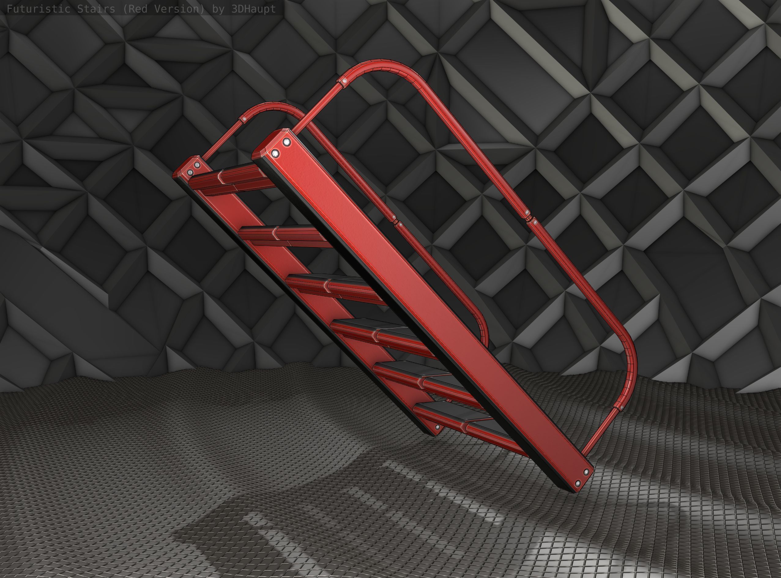 Sci-Fi Stairs -  19 - Red Version  Low-poly 3D model_12