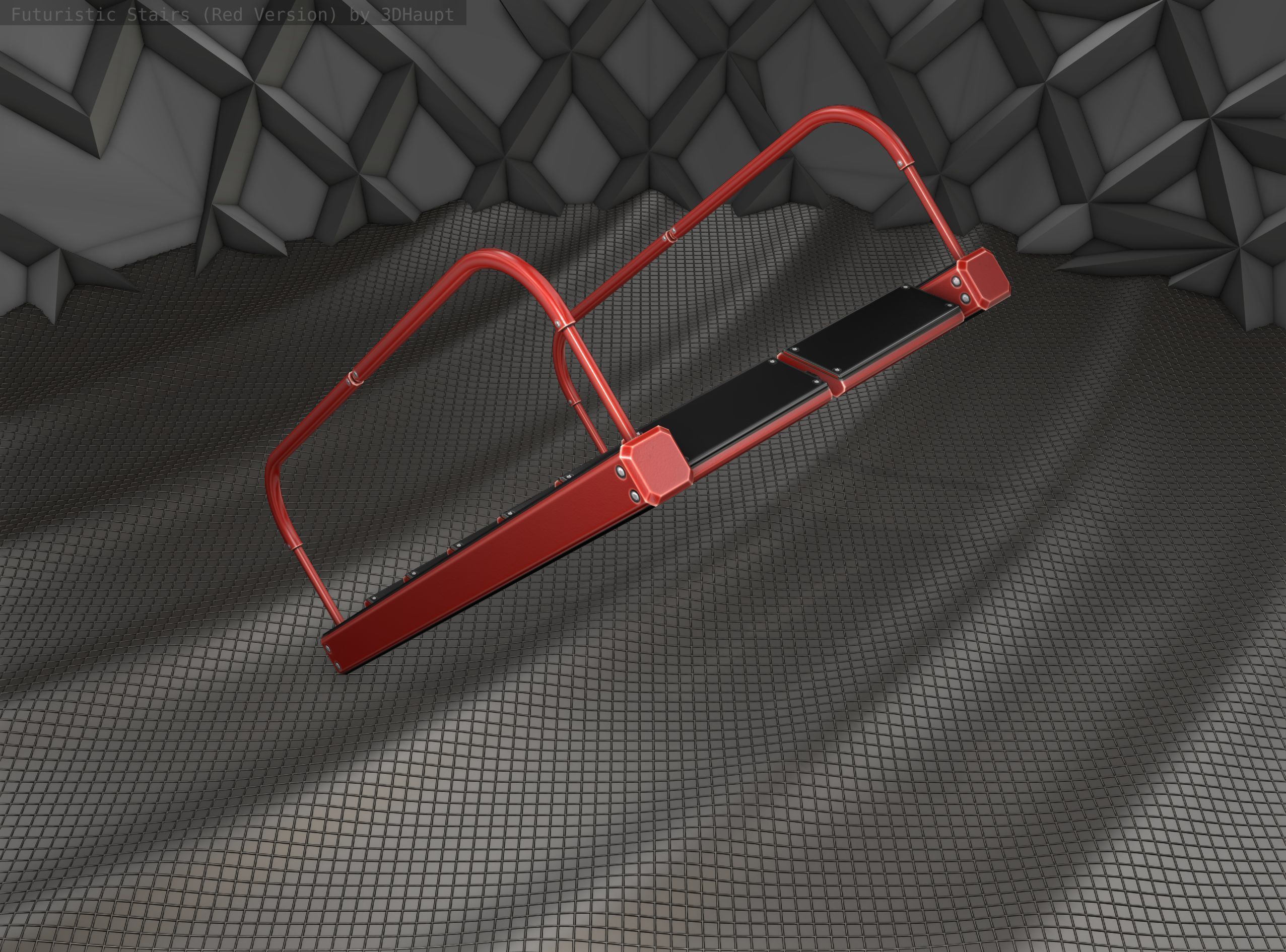 Sci-Fi Stairs -  19 - Red Version  Low-poly 3D model_2