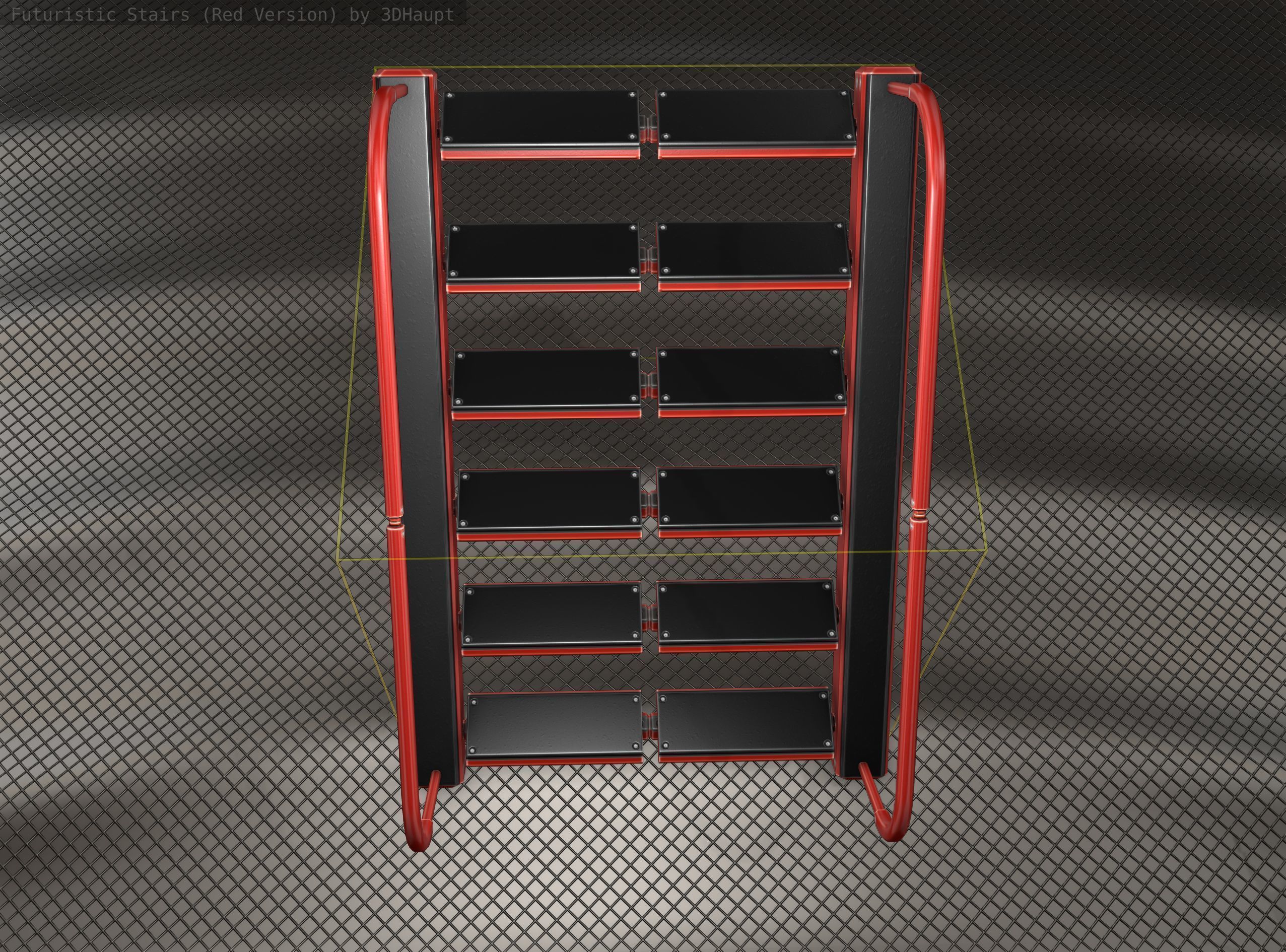Sci-Fi Stairs -  19 - Red Version  Low-poly 3D model_15