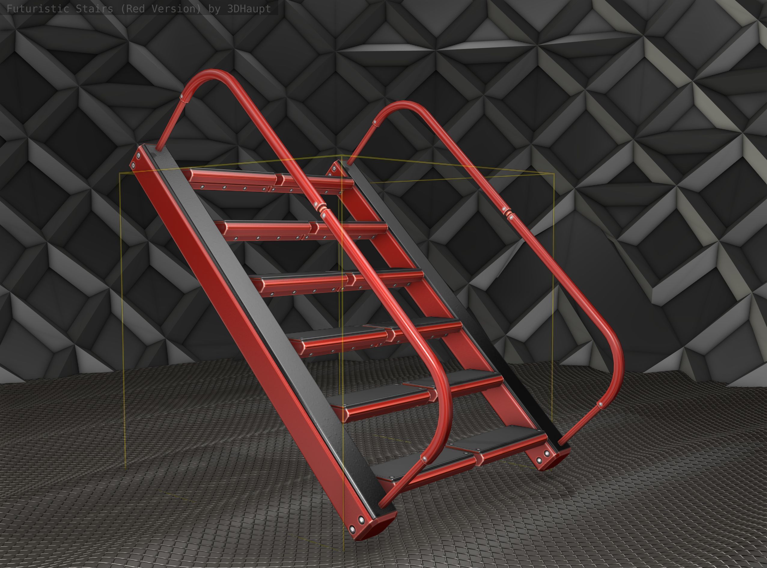 Sci-Fi Stairs -  19 - Red Version  Low-poly 3D model_13