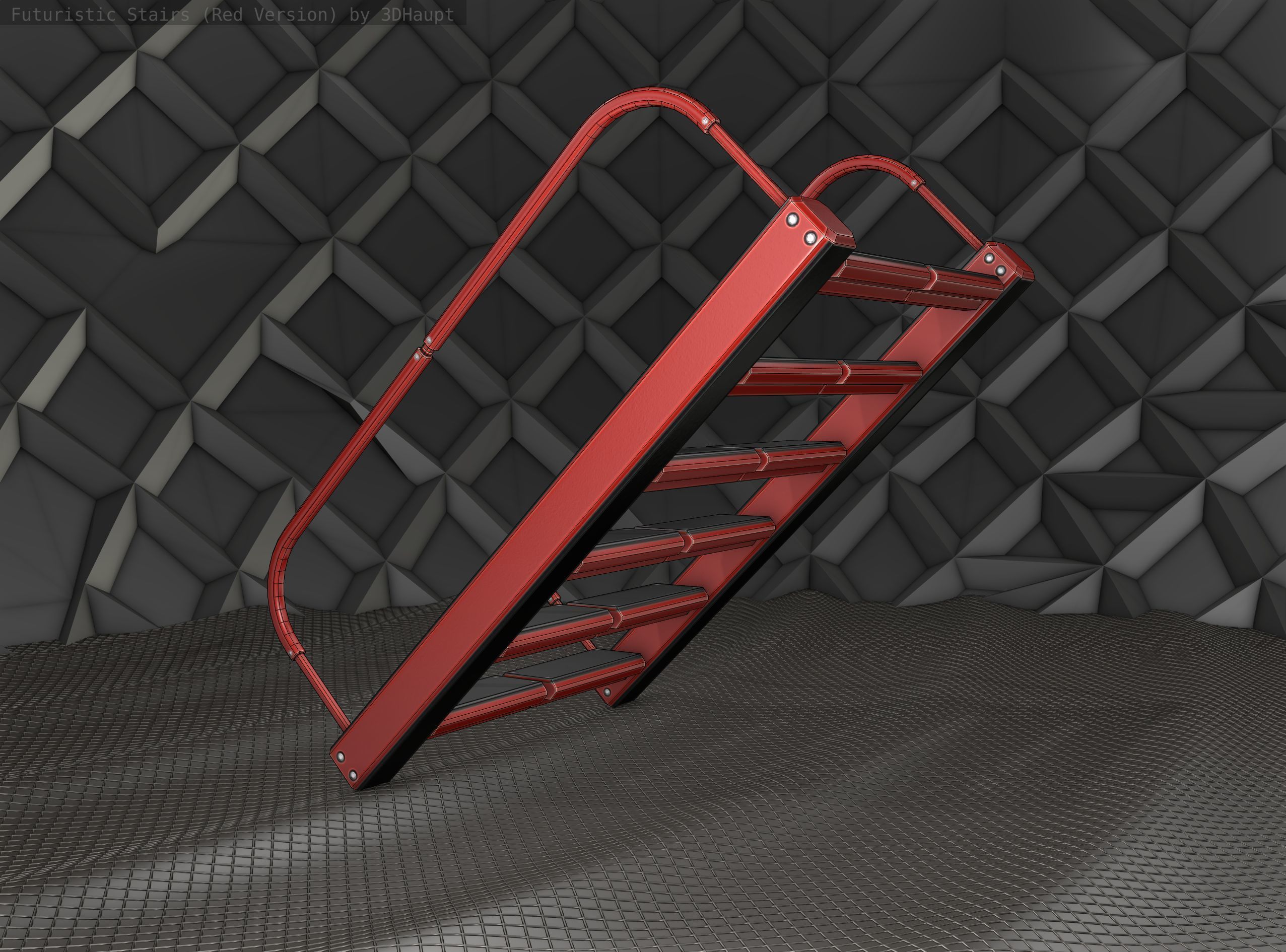 Sci-Fi Stairs -  19 - Red Version  Low-poly 3D model_10