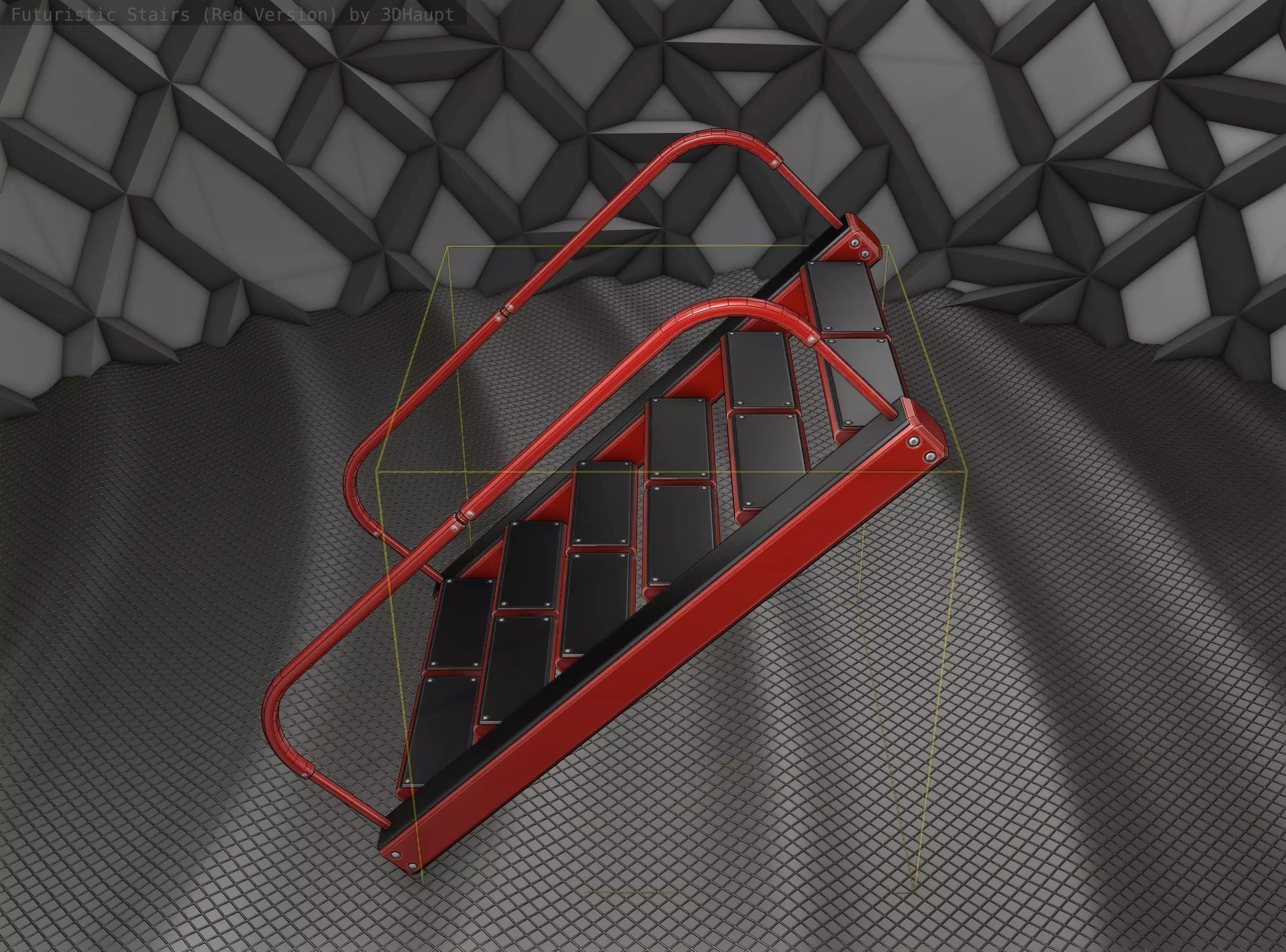 Sci-Fi Stairs -  19 - Red Version  Low-poly 3D model_0