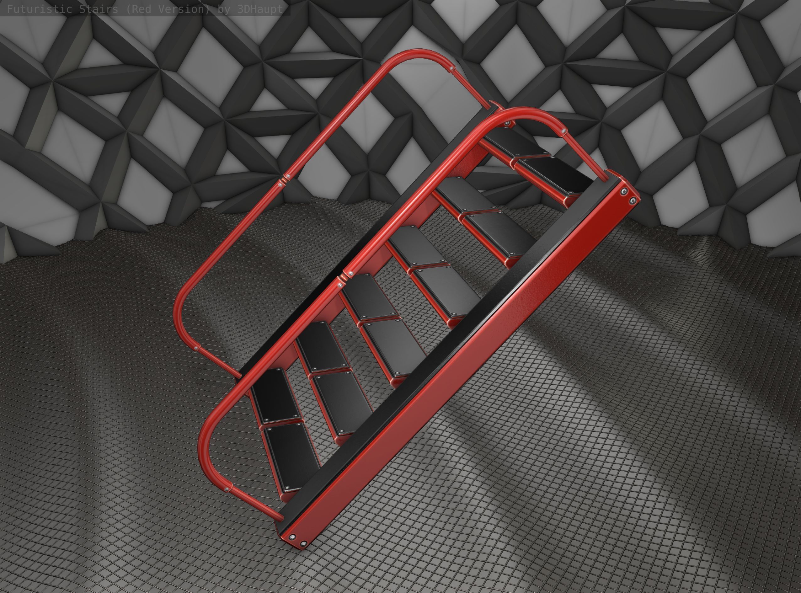 Sci-Fi Stairs -  19 - Red Version  Low-poly 3D model_24