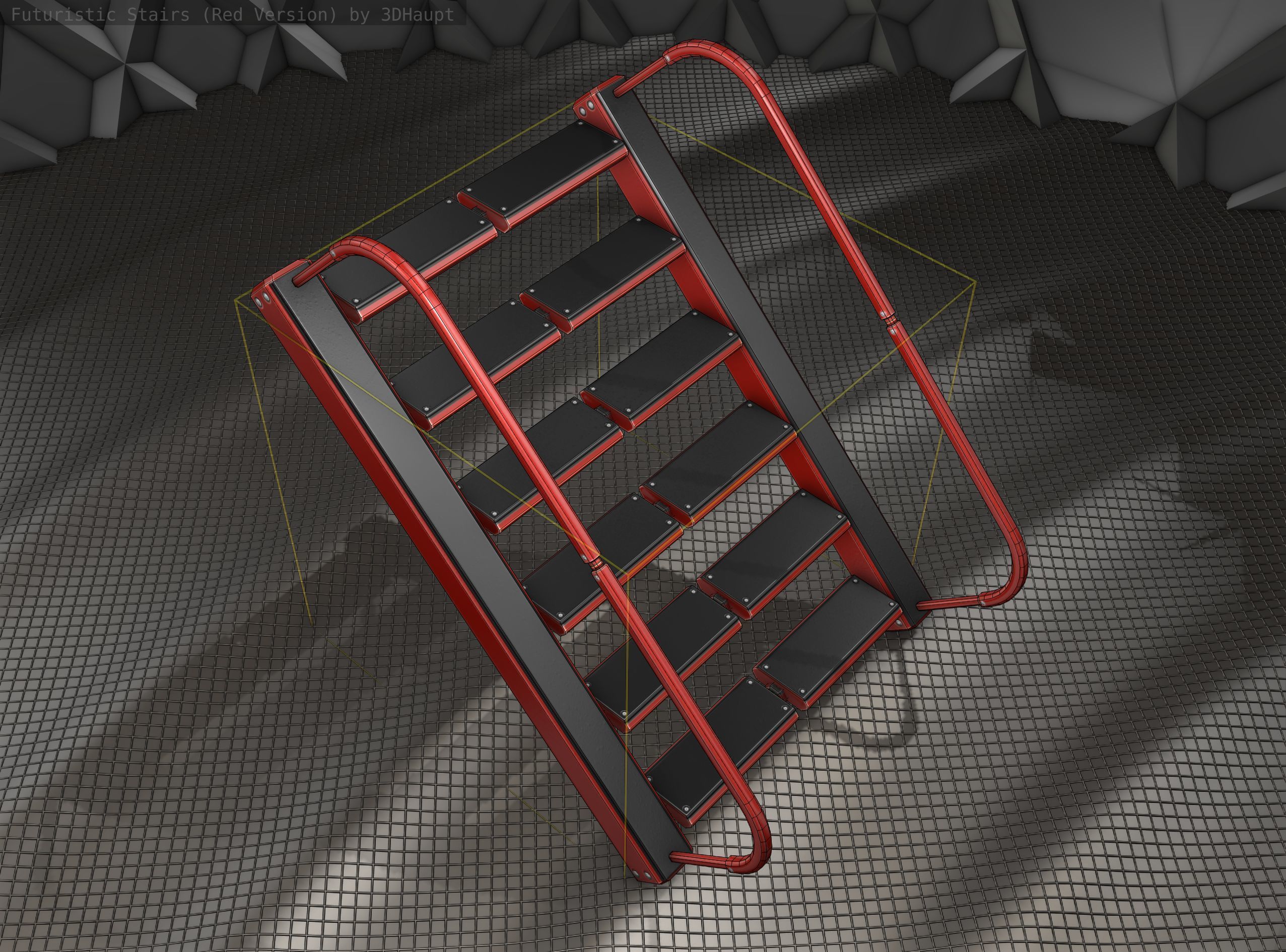 Sci-Fi Stairs -  19 - Red Version  Low-poly 3D model_19