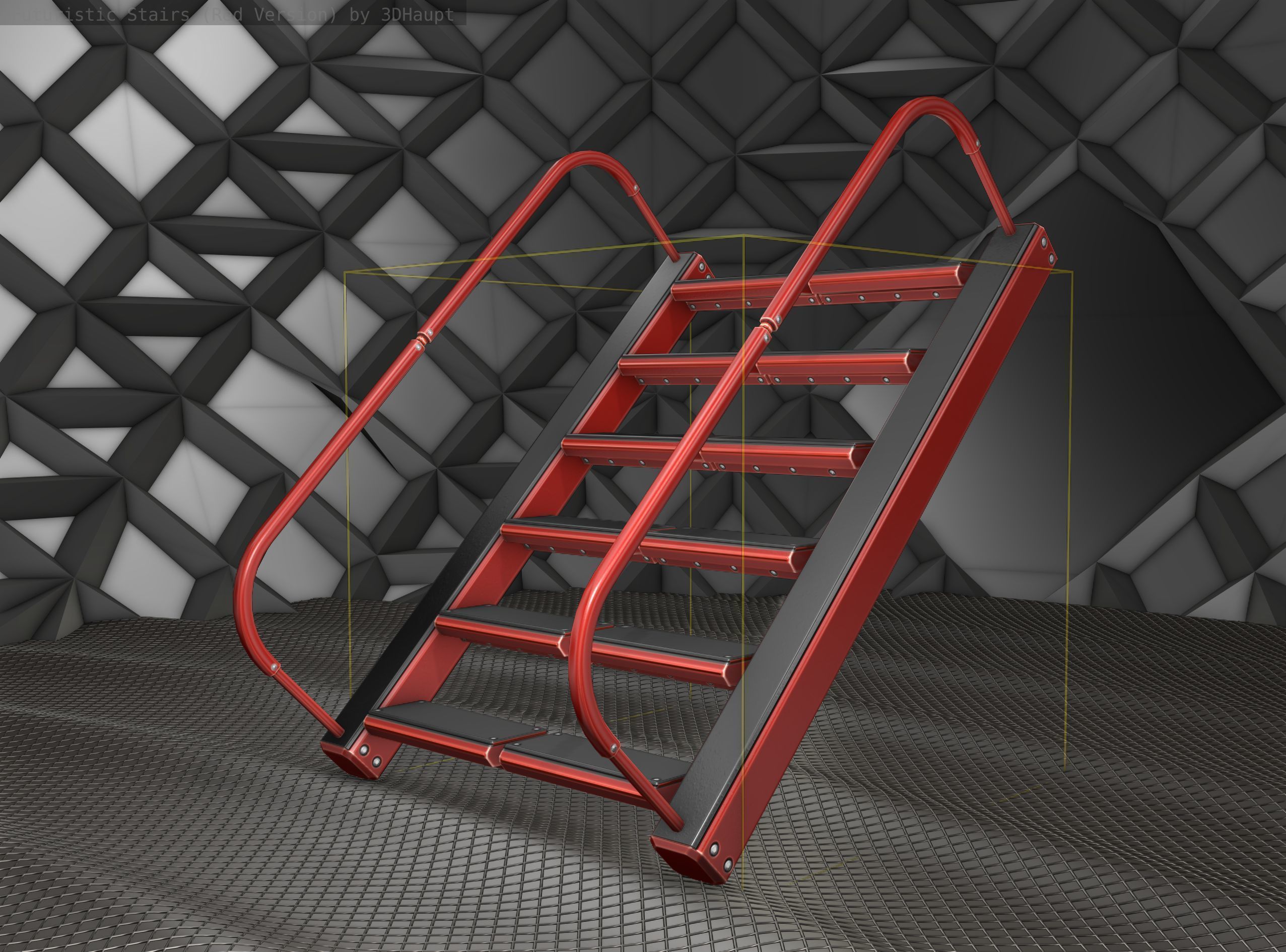 Sci-Fi Stairs -  19 - Red Version  Low-poly 3D model_9