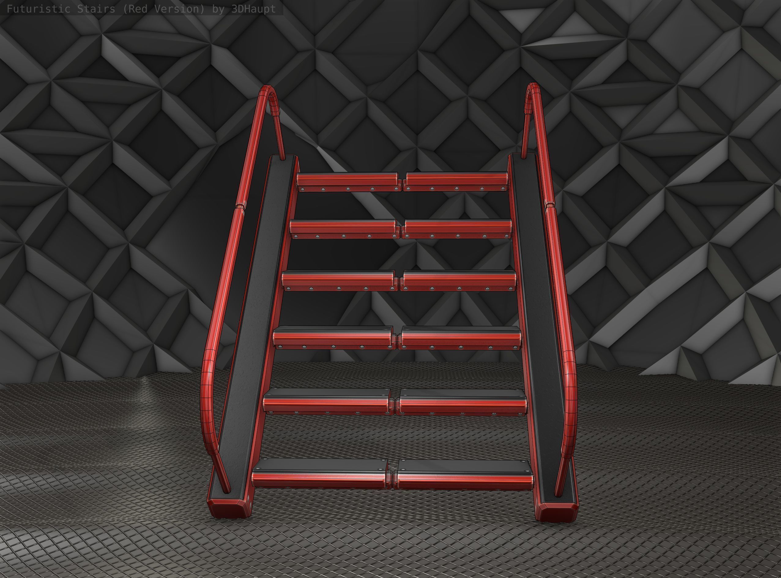 Sci-Fi Stairs -  19 - Red Version  Low-poly 3D model_14