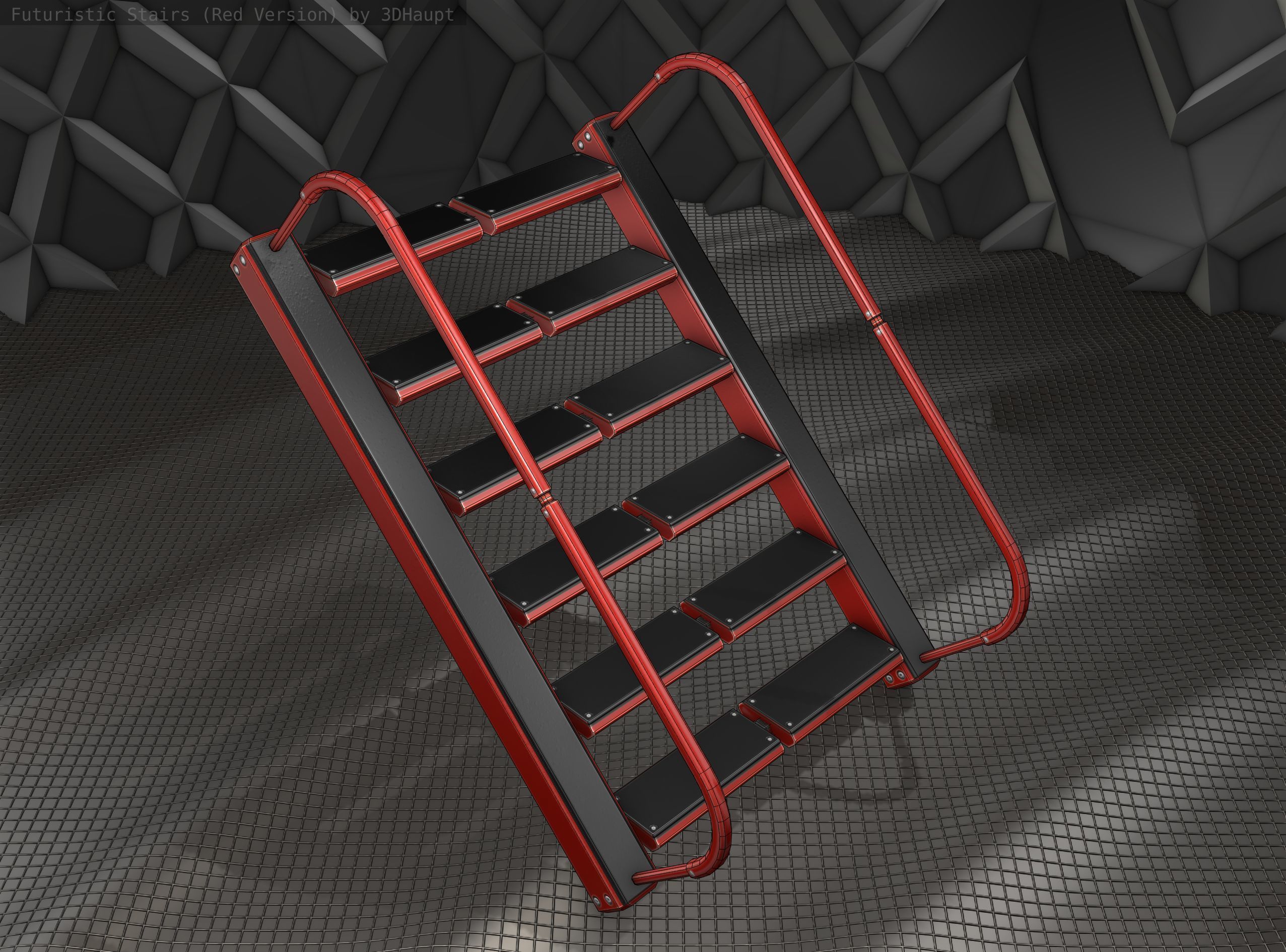 Sci-Fi Stairs -  19 - Red Version  Low-poly 3D model_6