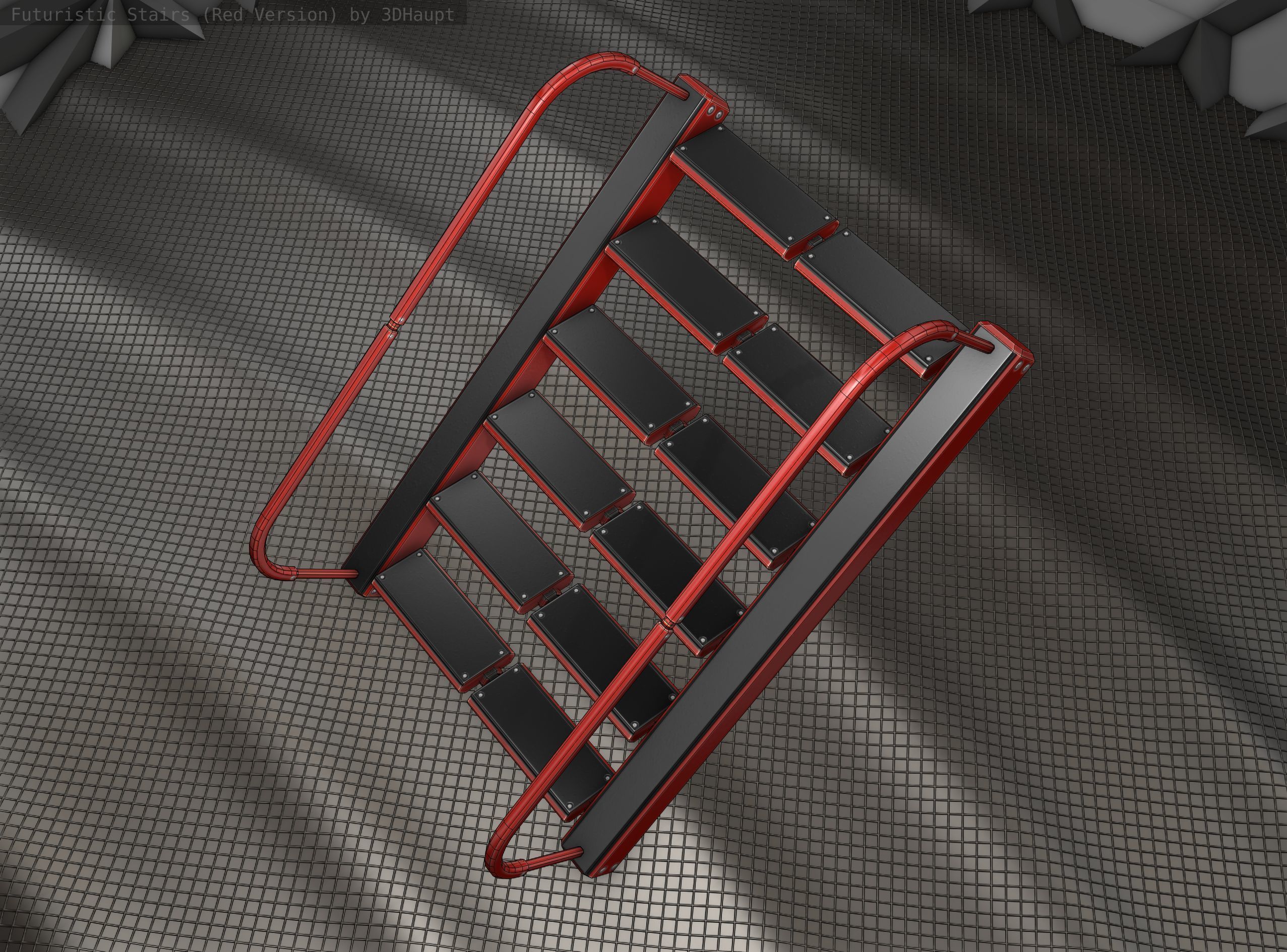 Sci-Fi Stairs -  19 - Red Version  Low-poly 3D model_16