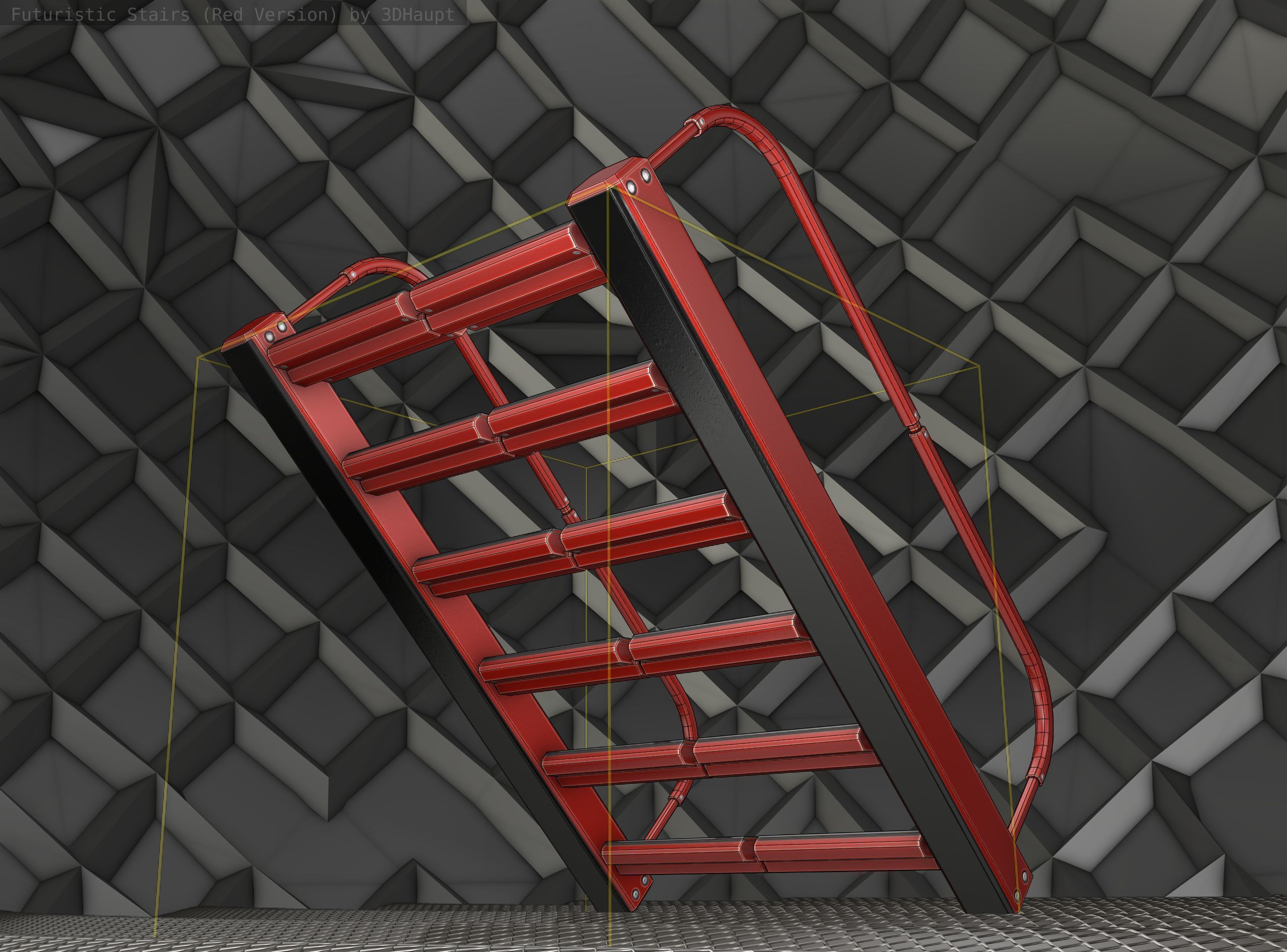 Sci-Fi Stairs -  19 - Red Version  Low-poly 3D model_21