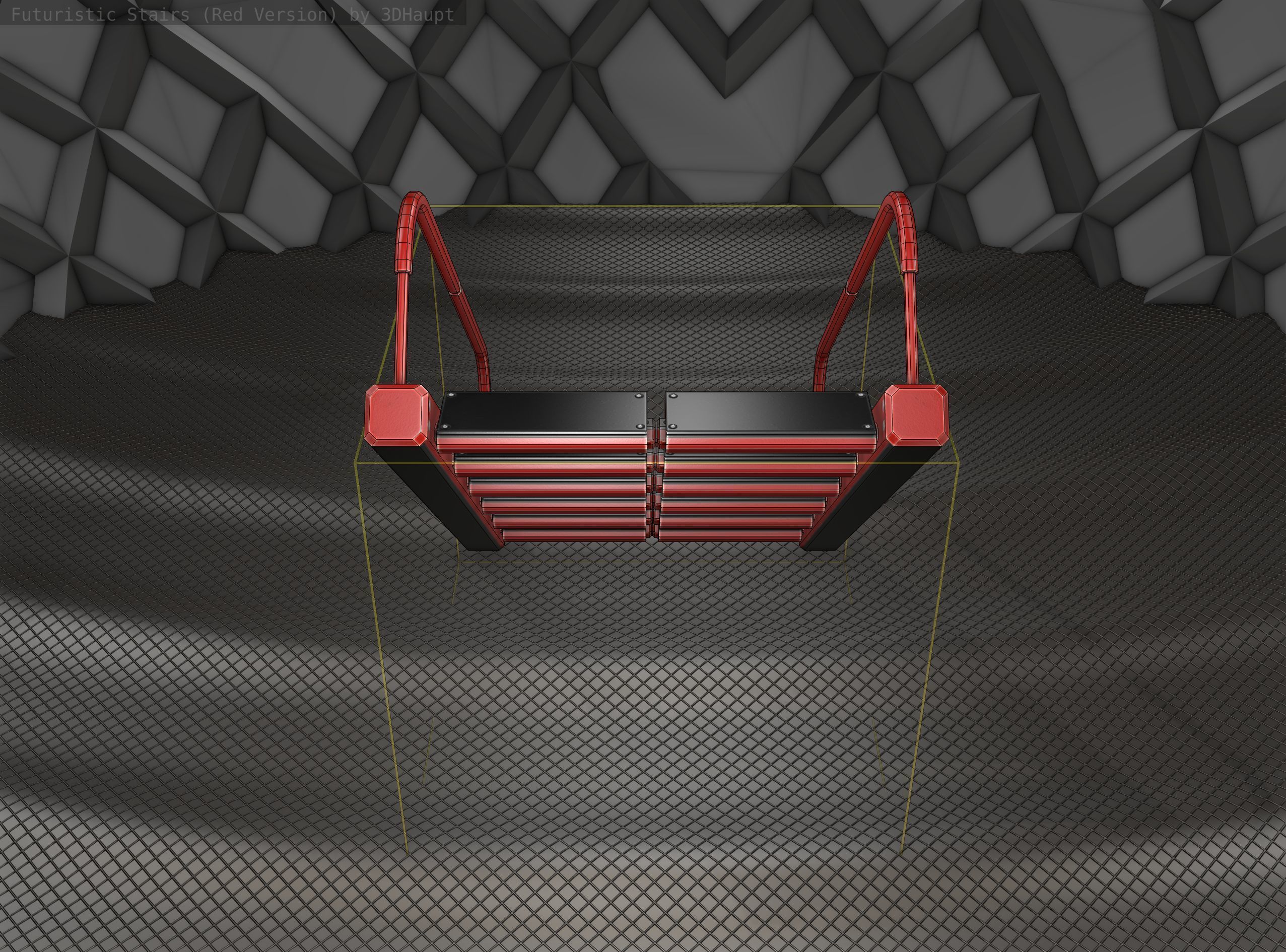 Sci-Fi Stairs -  19 - Red Version  Low-poly 3D model_3