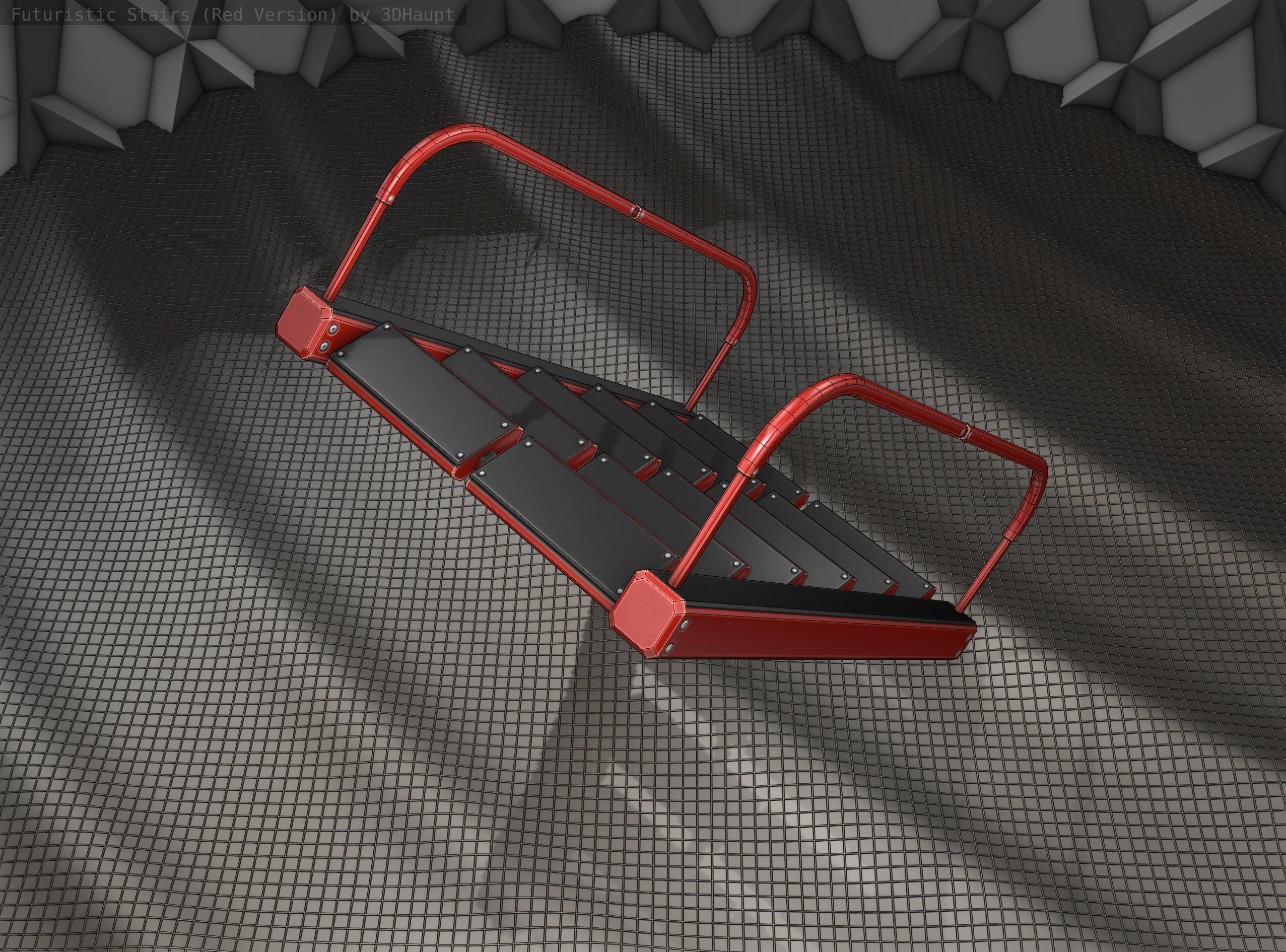 Sci-Fi Stairs -  19 - Red Version  Low-poly 3D model_18